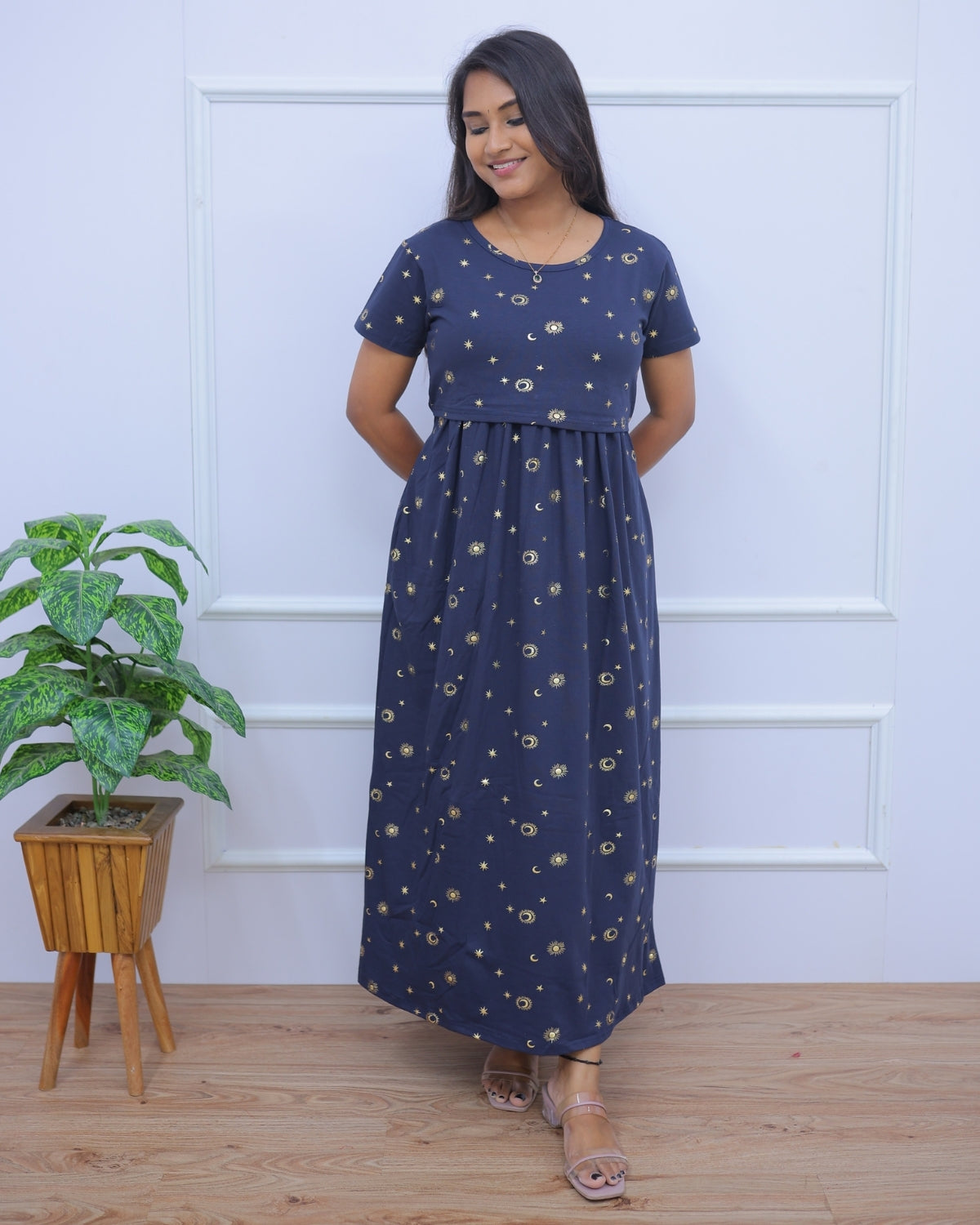 Bindu | Zipless Maternity Dress - Normal Sleeves | Full Length Maxi
