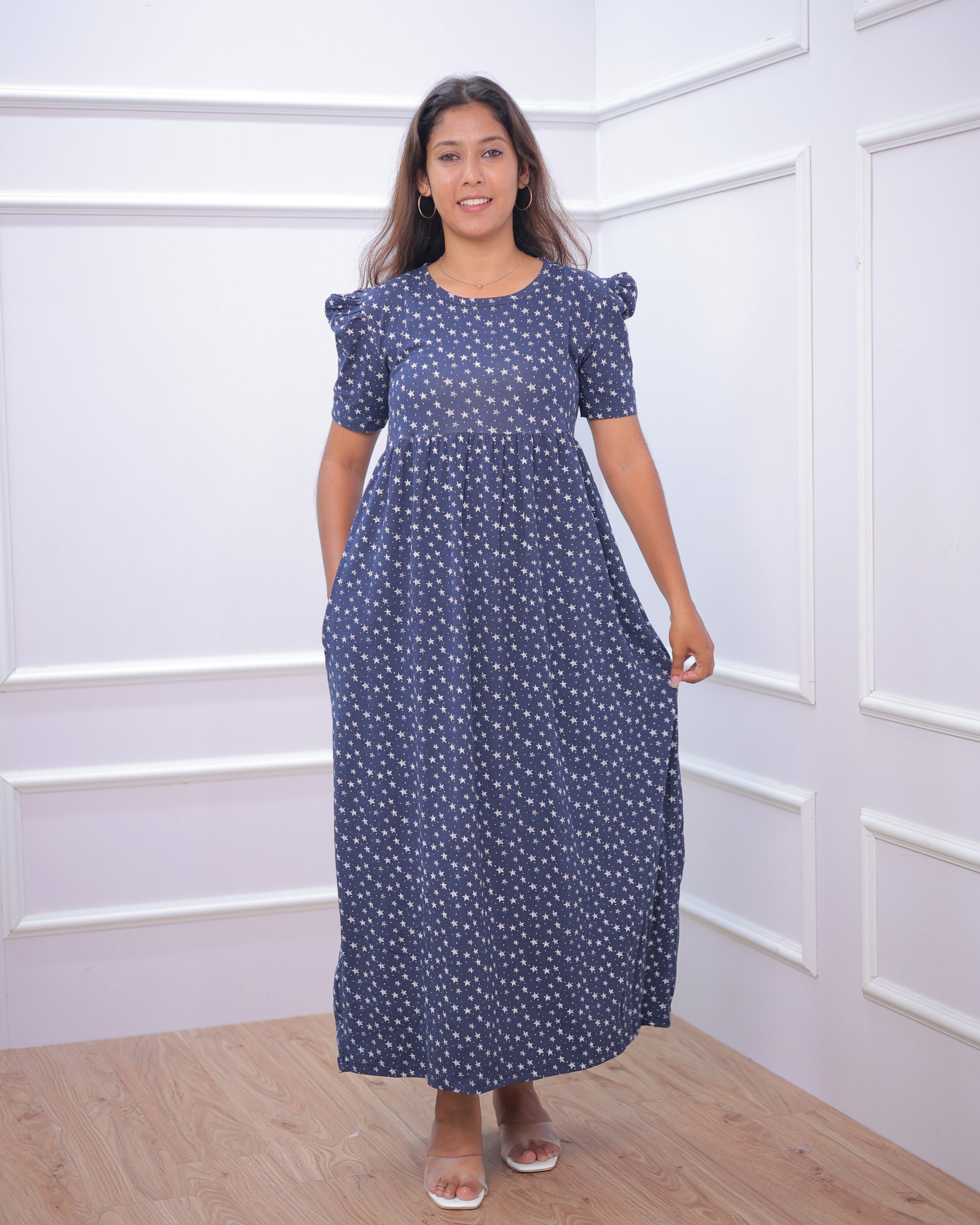 Navy Star | Casual Non-Maternity Loungewear - Puff Sleeve | Full Length