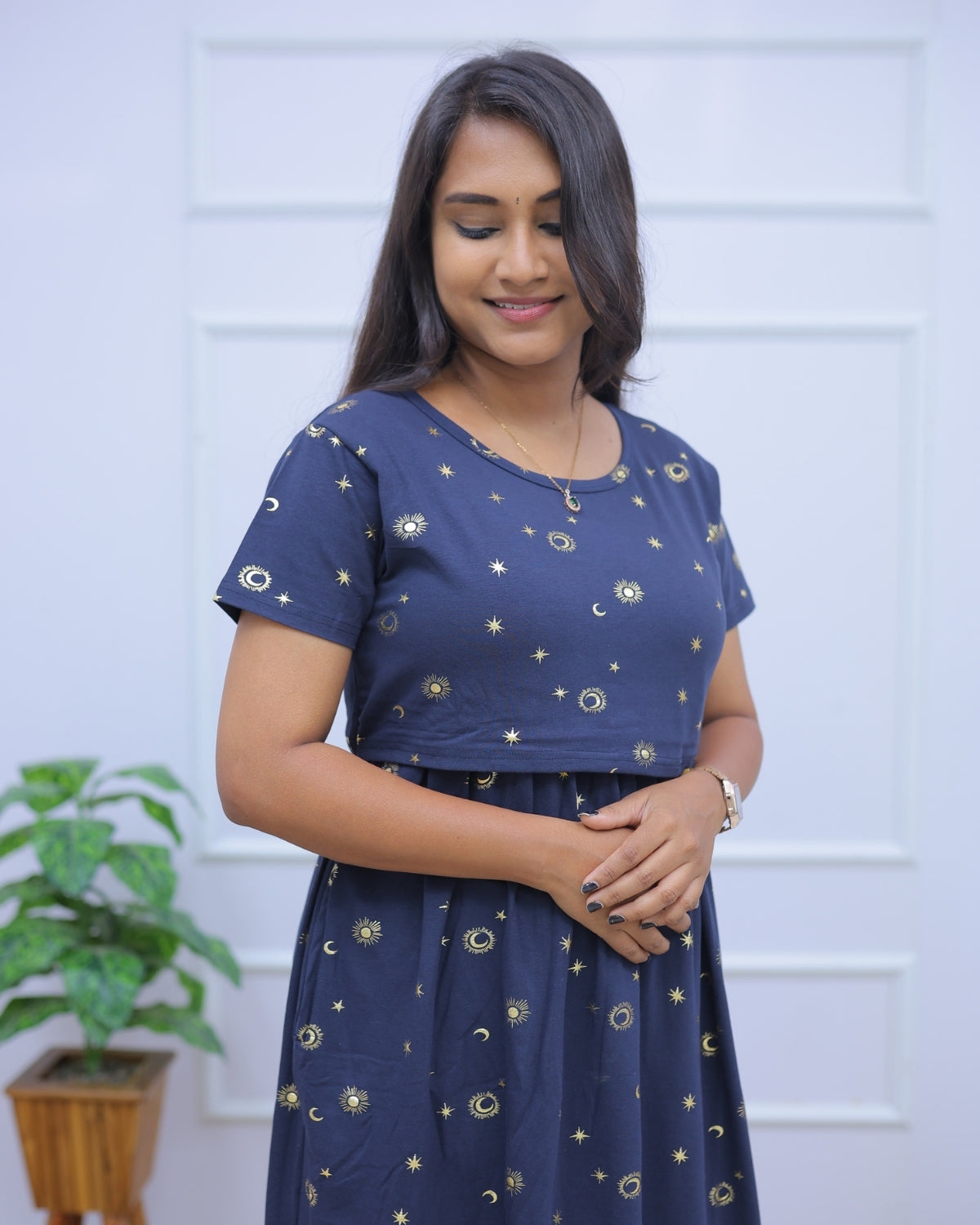 Bindu | Zipless Maternity Dress - Normal Sleeves | Full Length Maxi