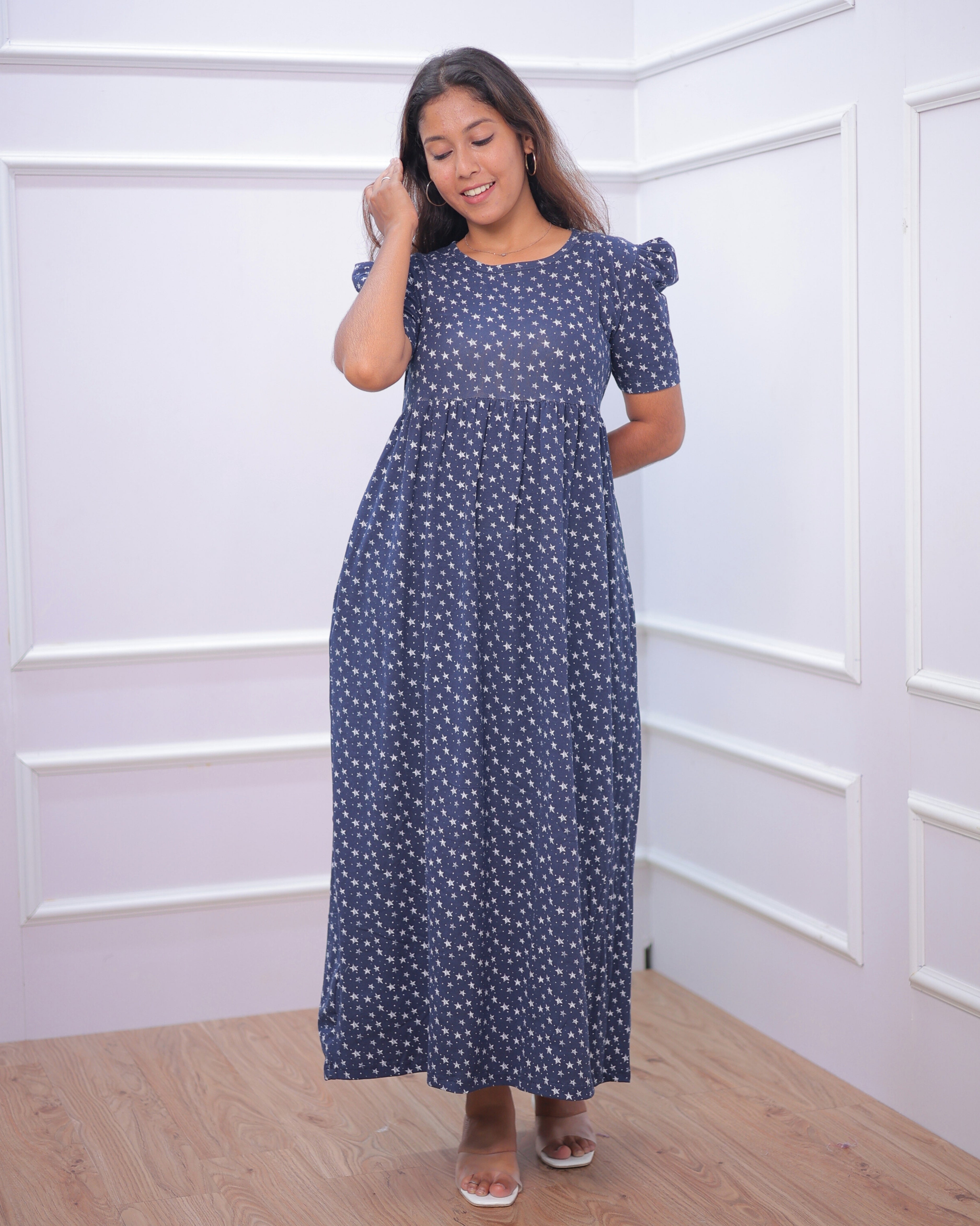 Navy Star | Casual Non-Maternity Loungewear - Puff Sleeve | Full Length