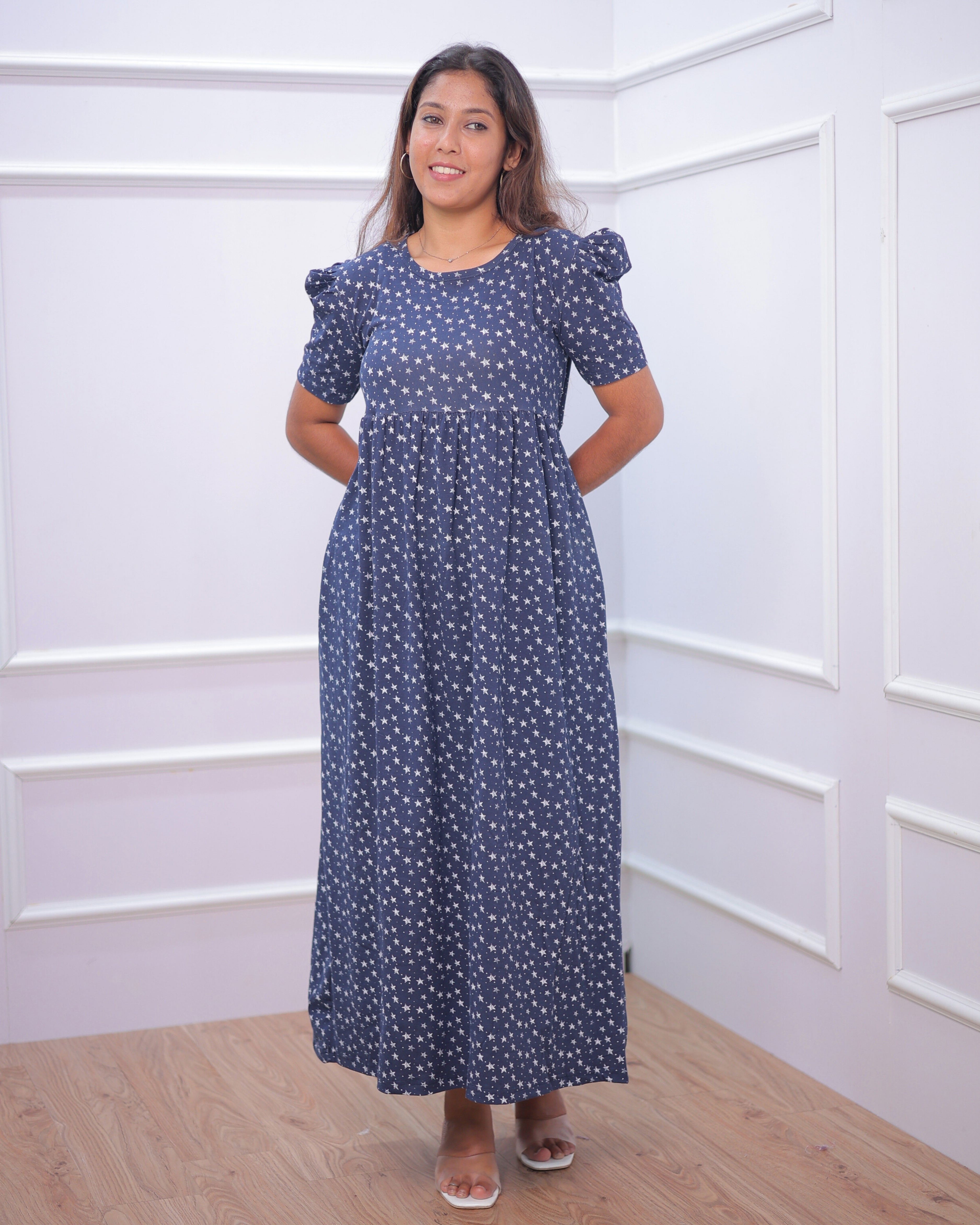 Navy Star | Casual Non-Maternity Loungewear - Puff Sleeve | Full Length