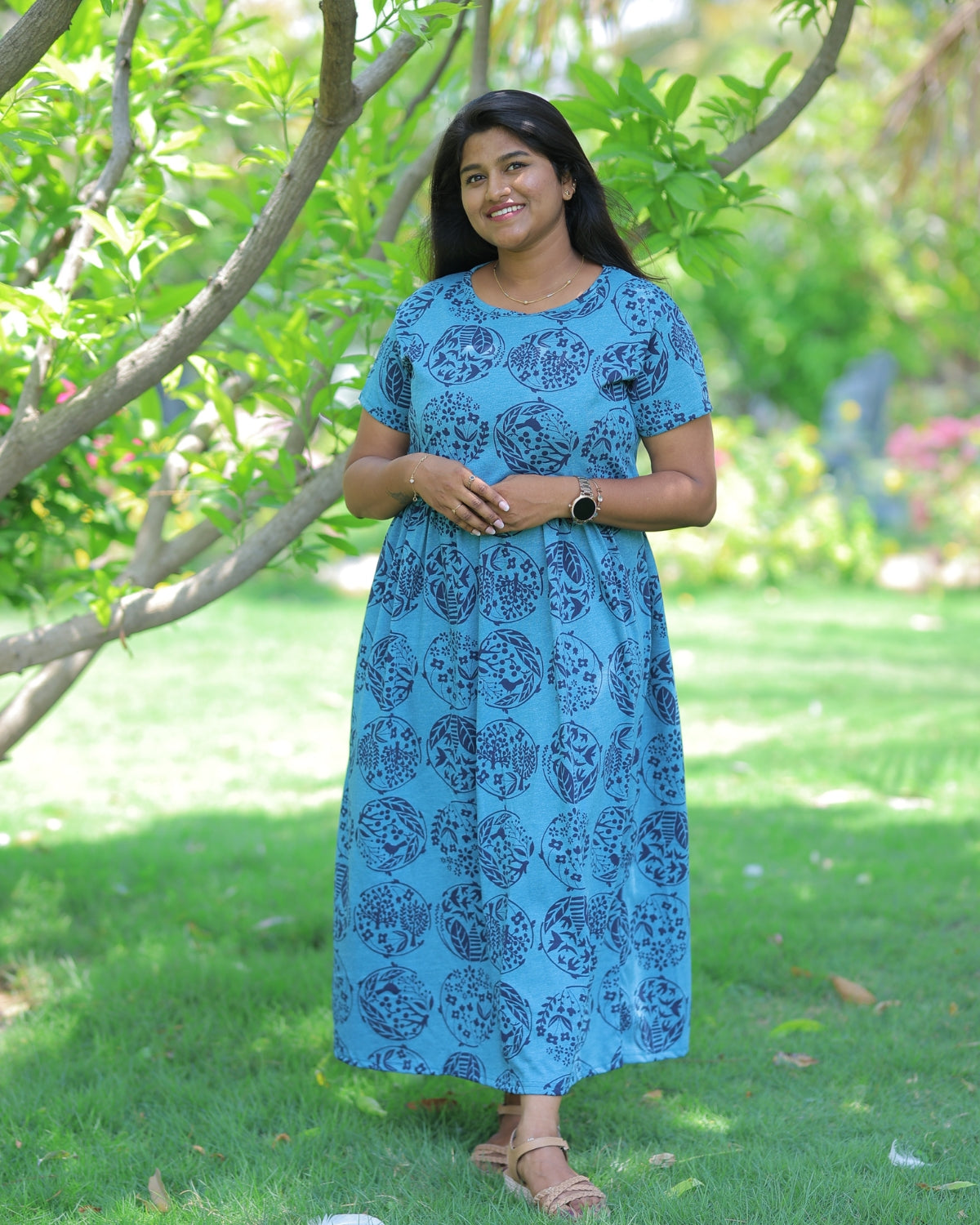 Indira | Zipless Maternity Dress - Normal Sleeves | Full Length Maxi