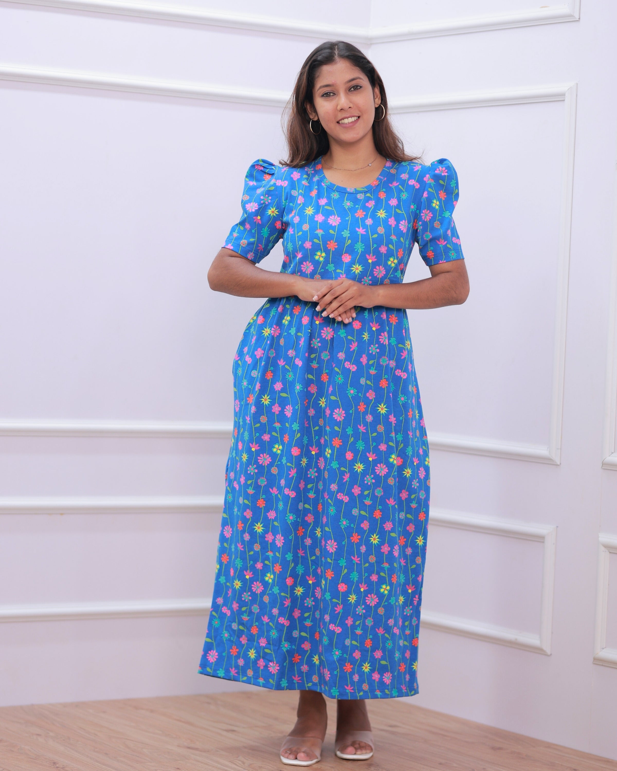 Maria | Zipless Maternity Dress - Puff Sleeves | Full Length