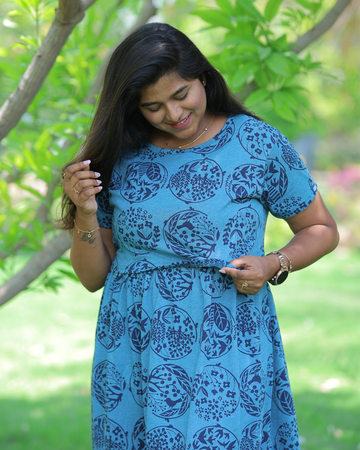 Indira | Zipless Maternity Dress - Normal Sleeves | Full Length Maxi