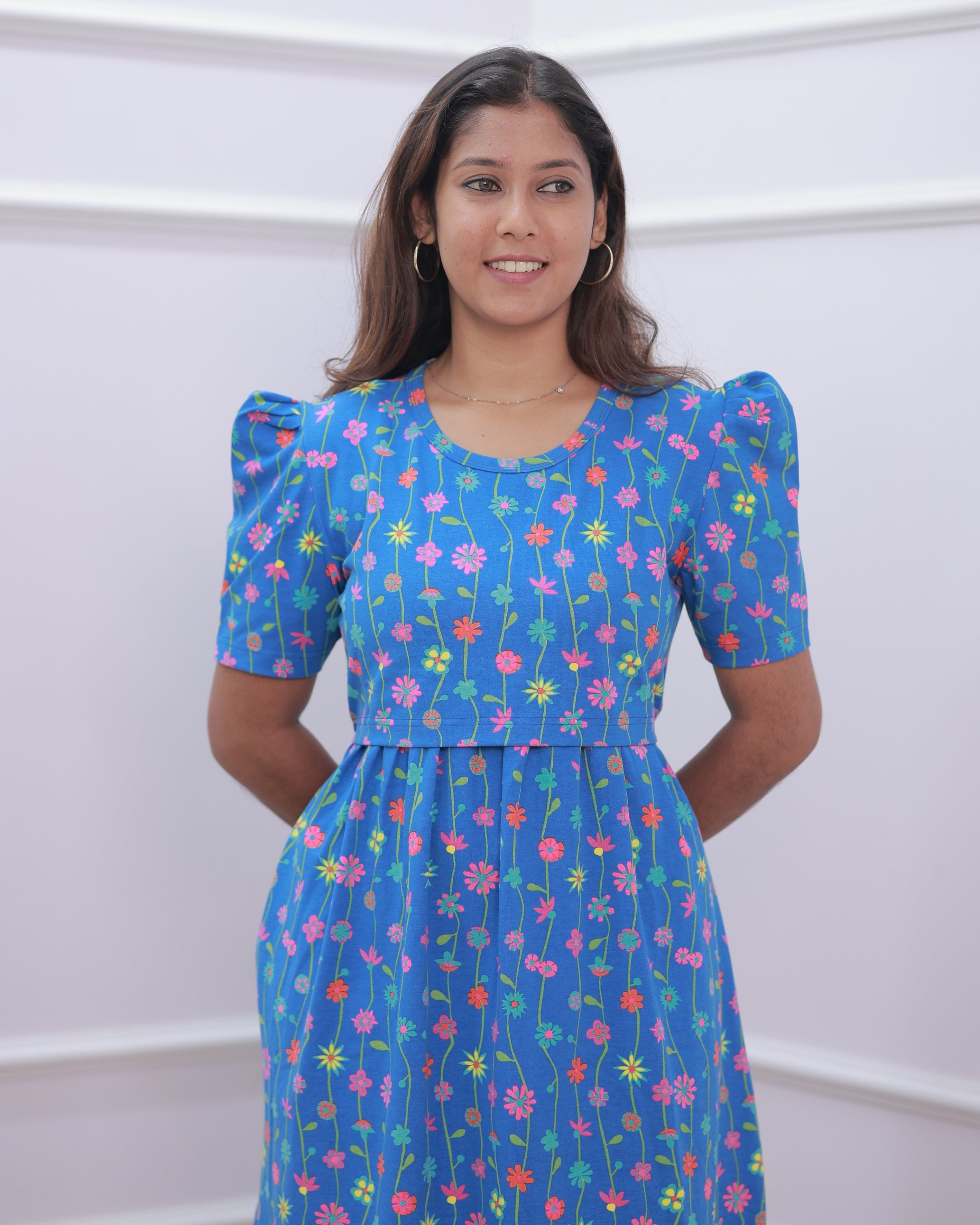Maria | Zipless Maternity Dress - Puff Sleeves | Full Length