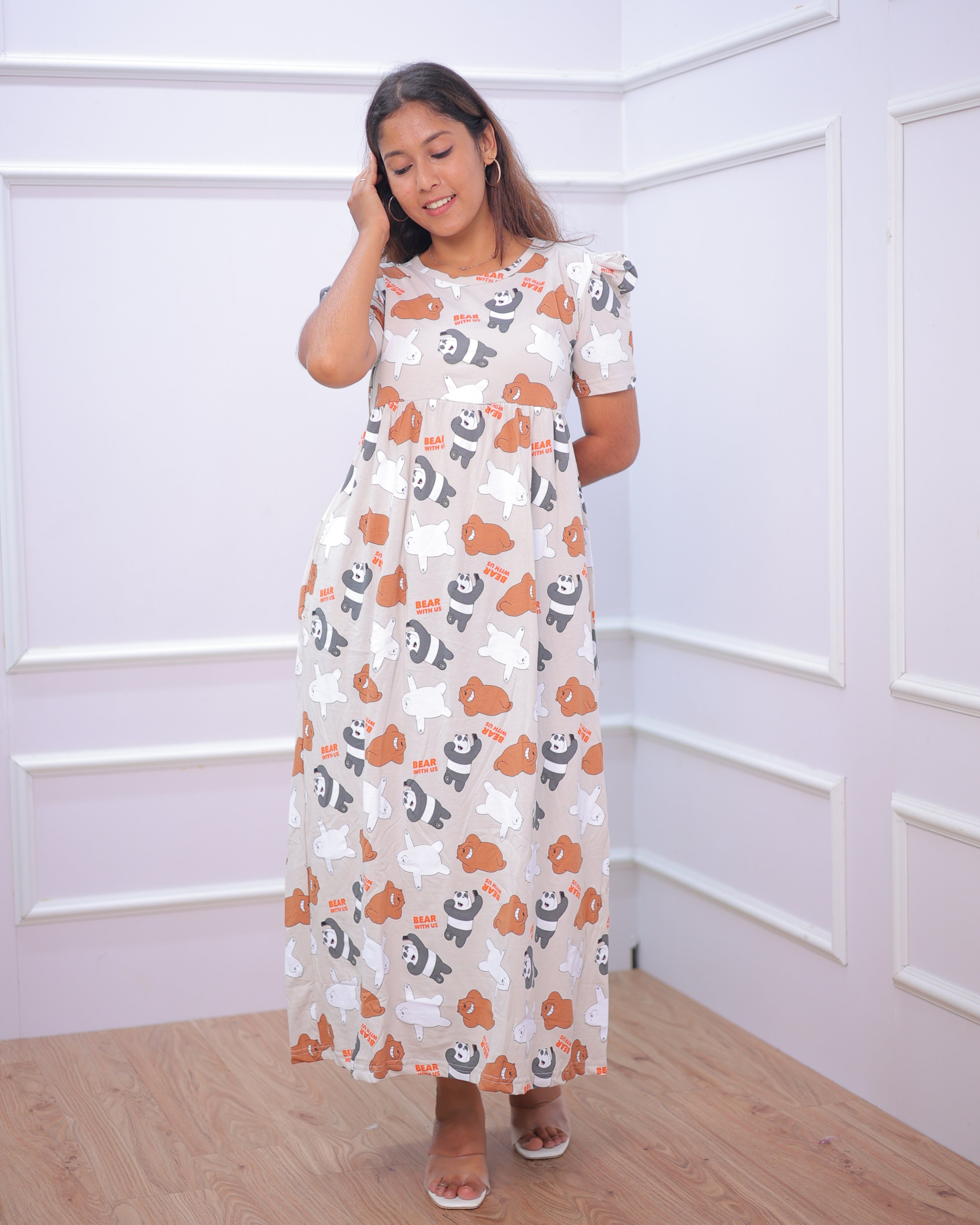 Cute Bear | Casual Non-Maternity Loungewear - Puff Sleeve | Full Length