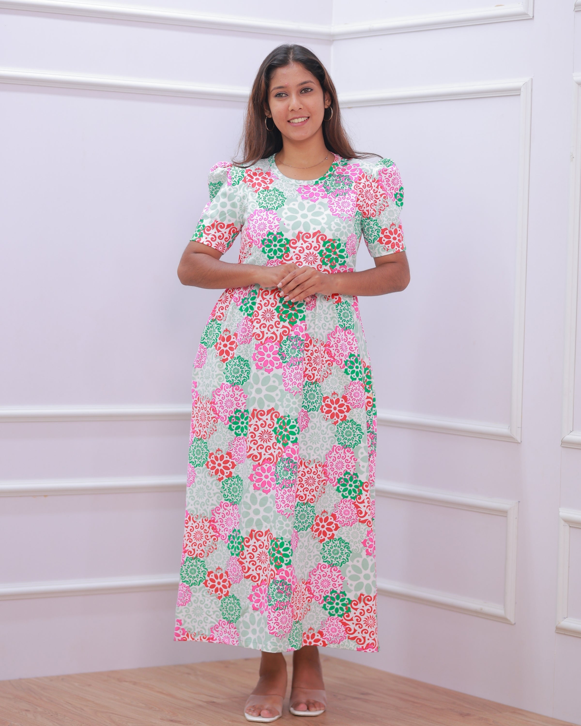Aila | Zipless Maternity Dress - Puff Sleeves | Full Length