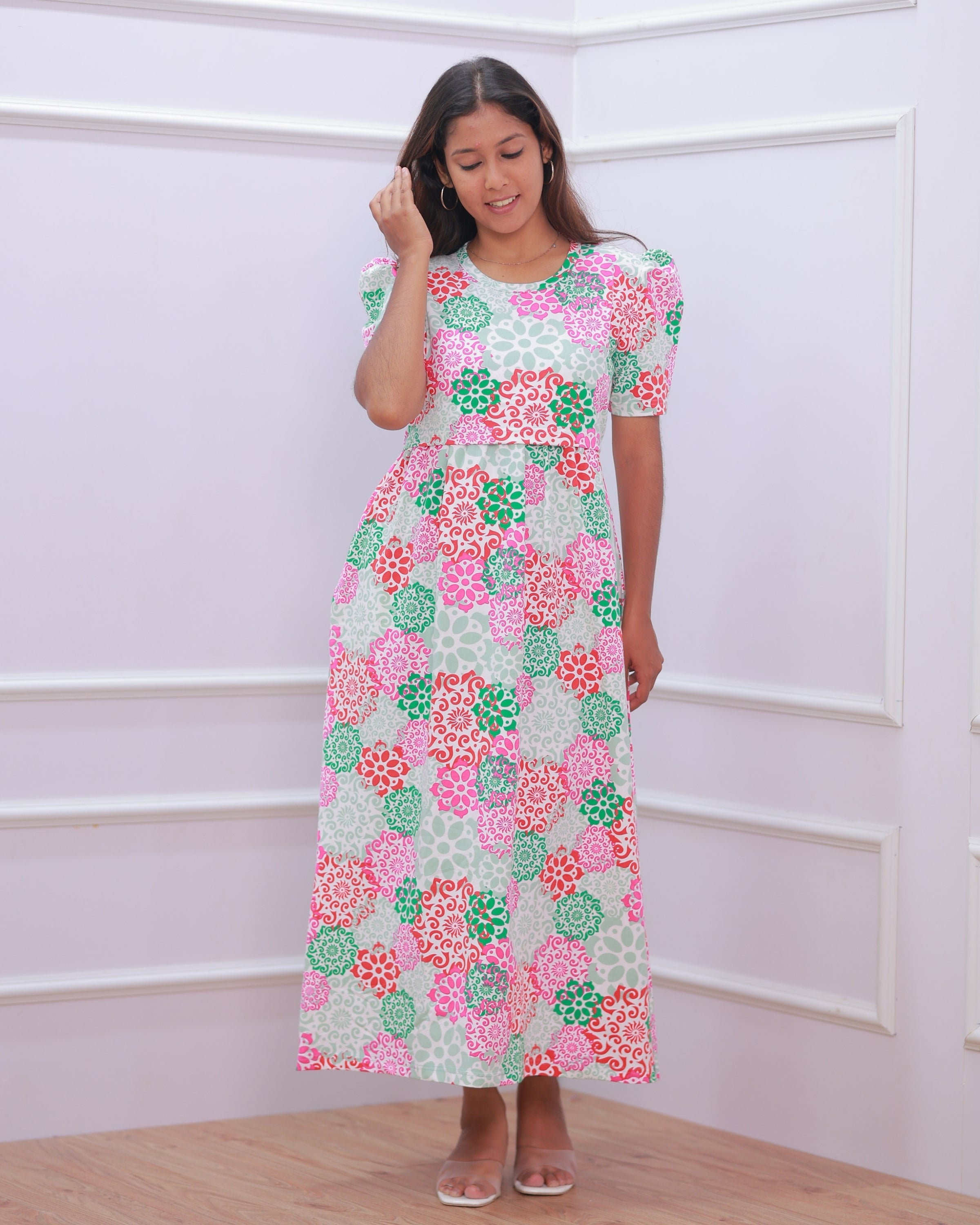 Aila | Zipless Maternity Dress - Puff Sleeves | Full Length