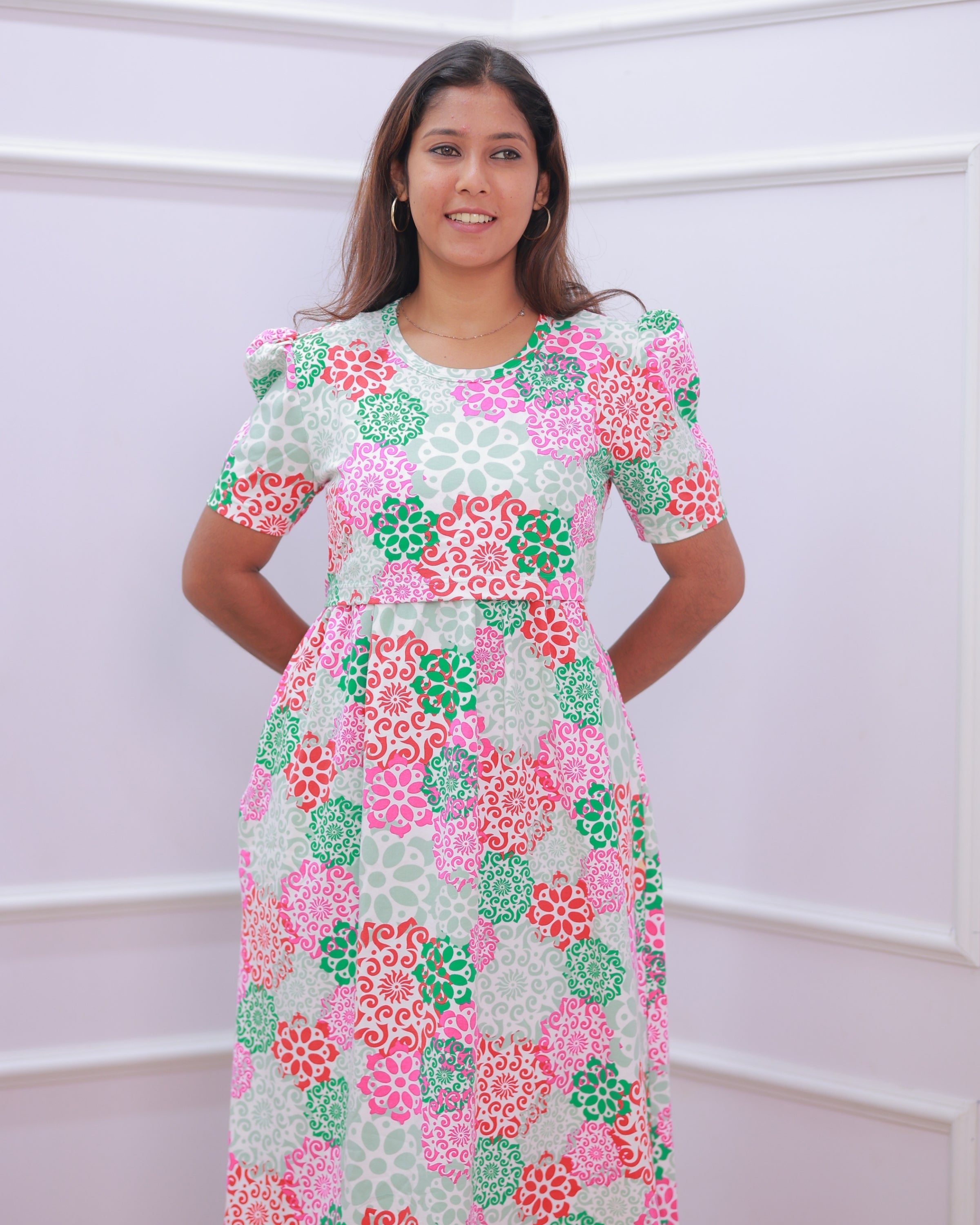 Aila | Zipless Maternity Dress - Puff Sleeves | Full Length