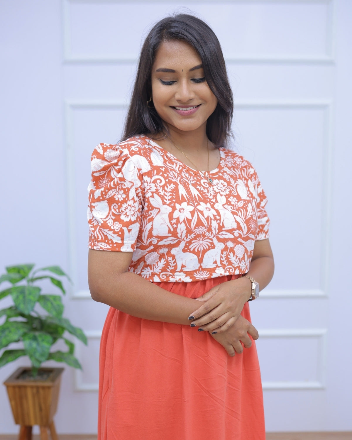 Amira | Zipless Maternity Dress - Puff Sleeves | Full Length Maxi