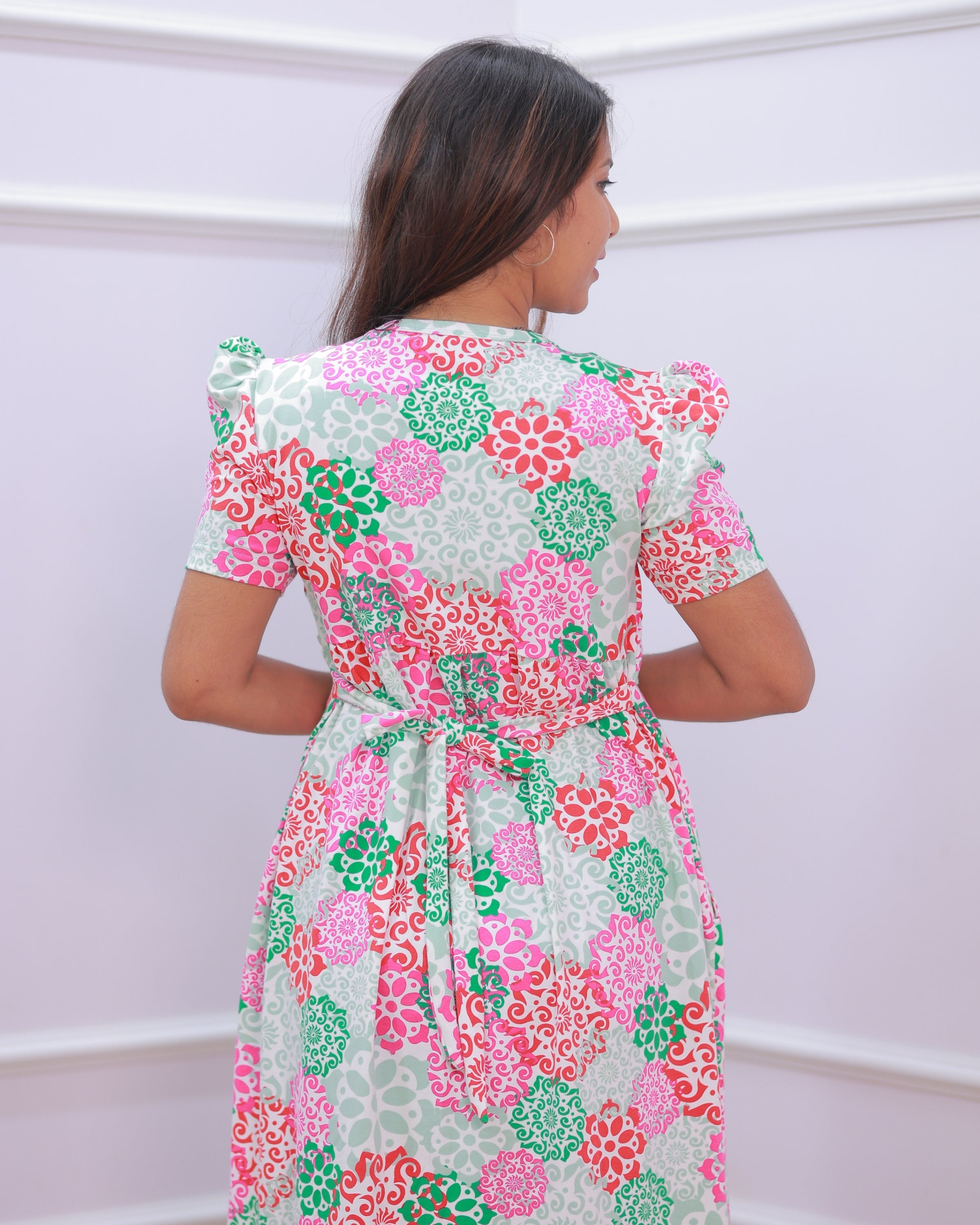 Aila | Zipless Maternity Dress - Puff Sleeves | Full Length