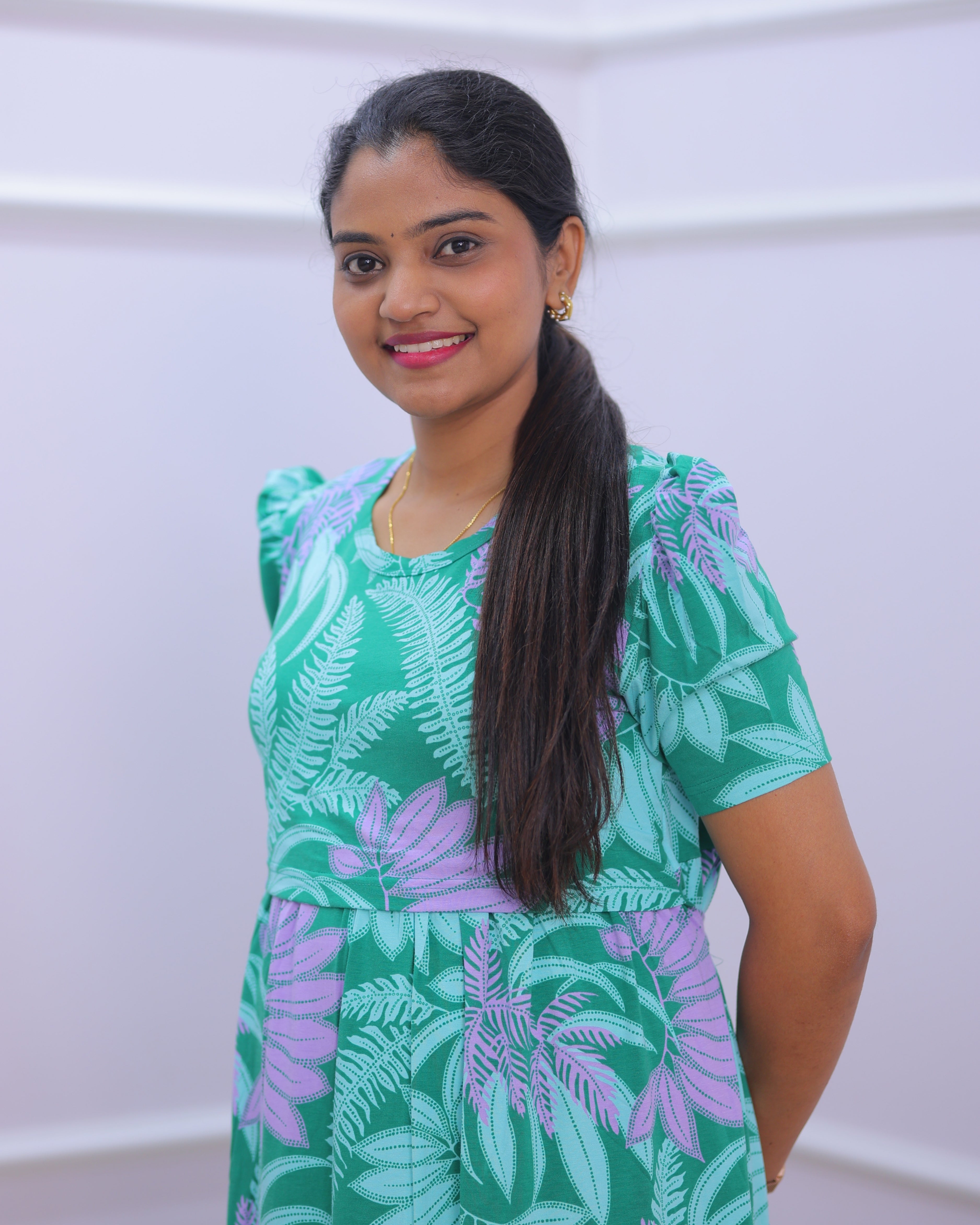 Dhiya | Zipless Maternity Dress - Puff Sleeves | Full Length