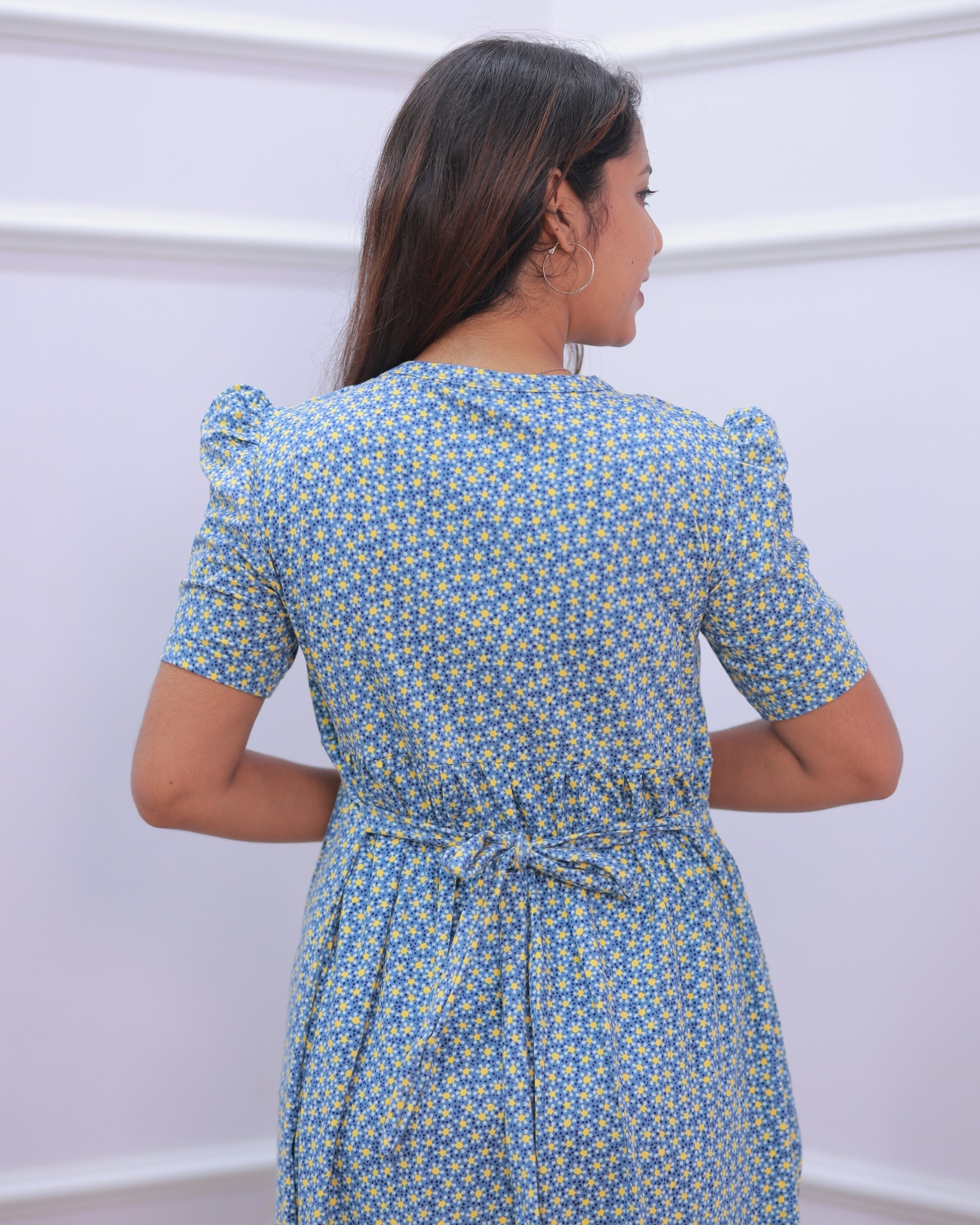 Iris V1 | Zipless Maternity Dress - Puff Sleeves | Full Length