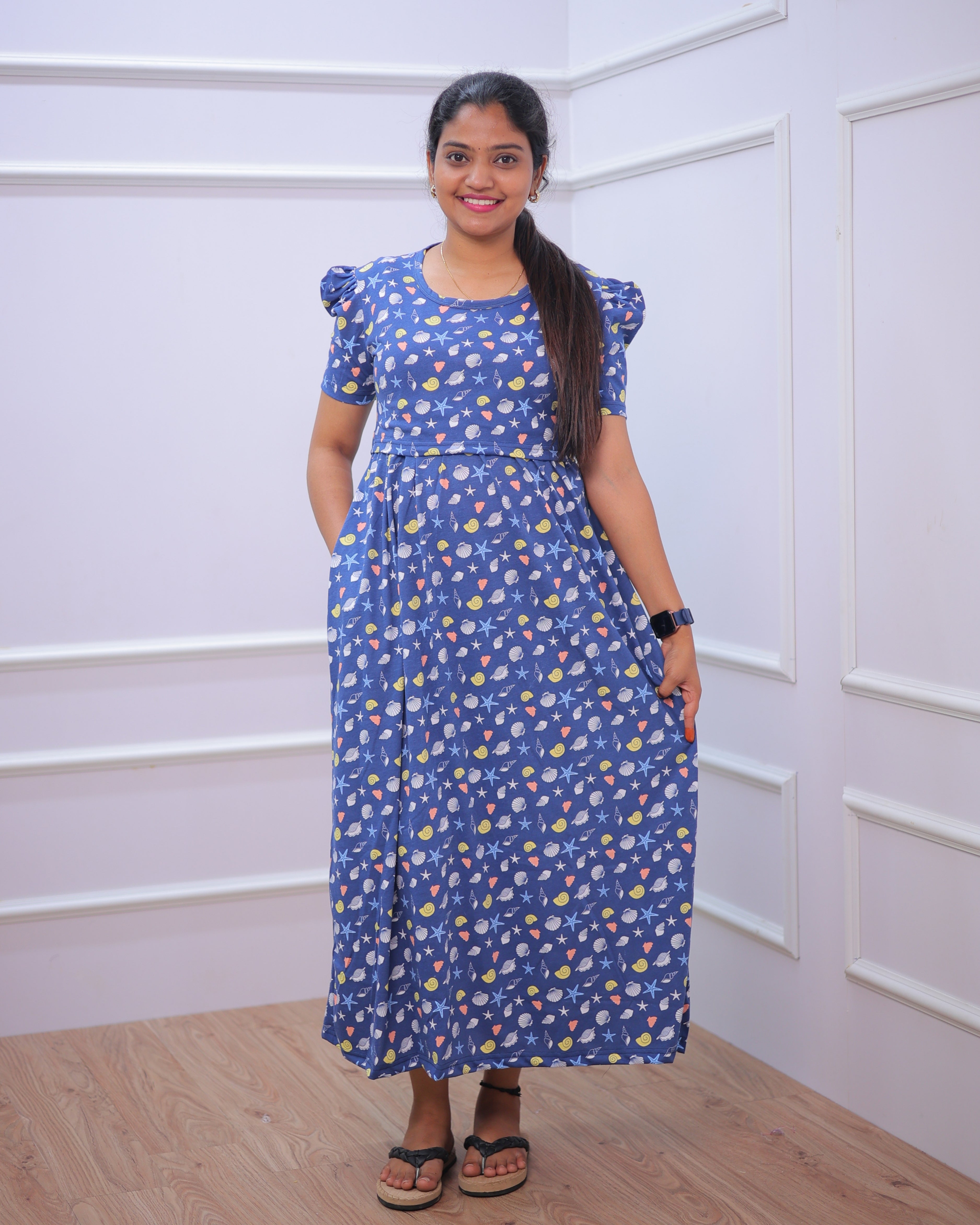 Universe | Zipless Maternity Dress - Puff Sleeves | Full Length