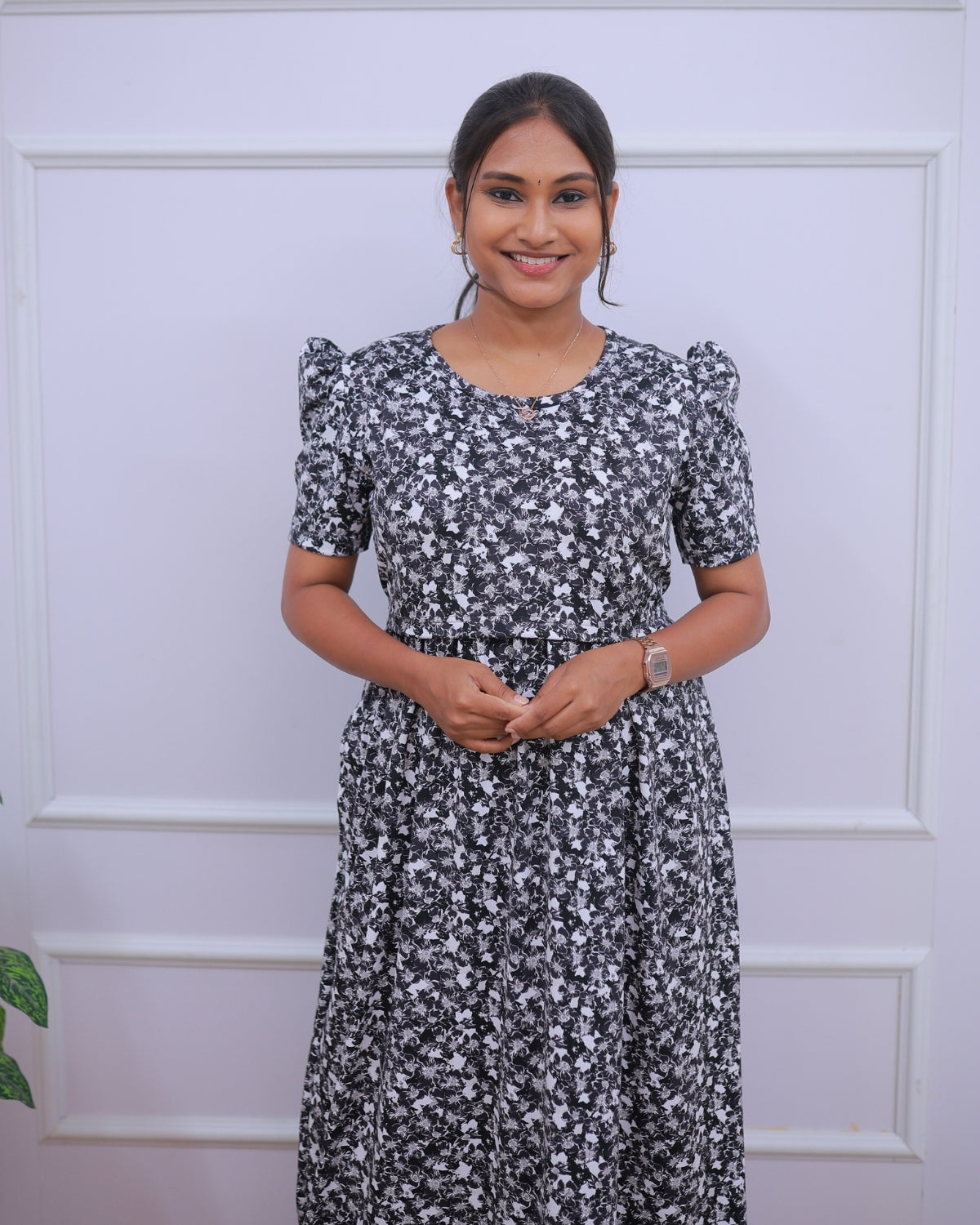 Kiara | Zipless Maternity Dress - Puff Sleeves | Full Length Maxi