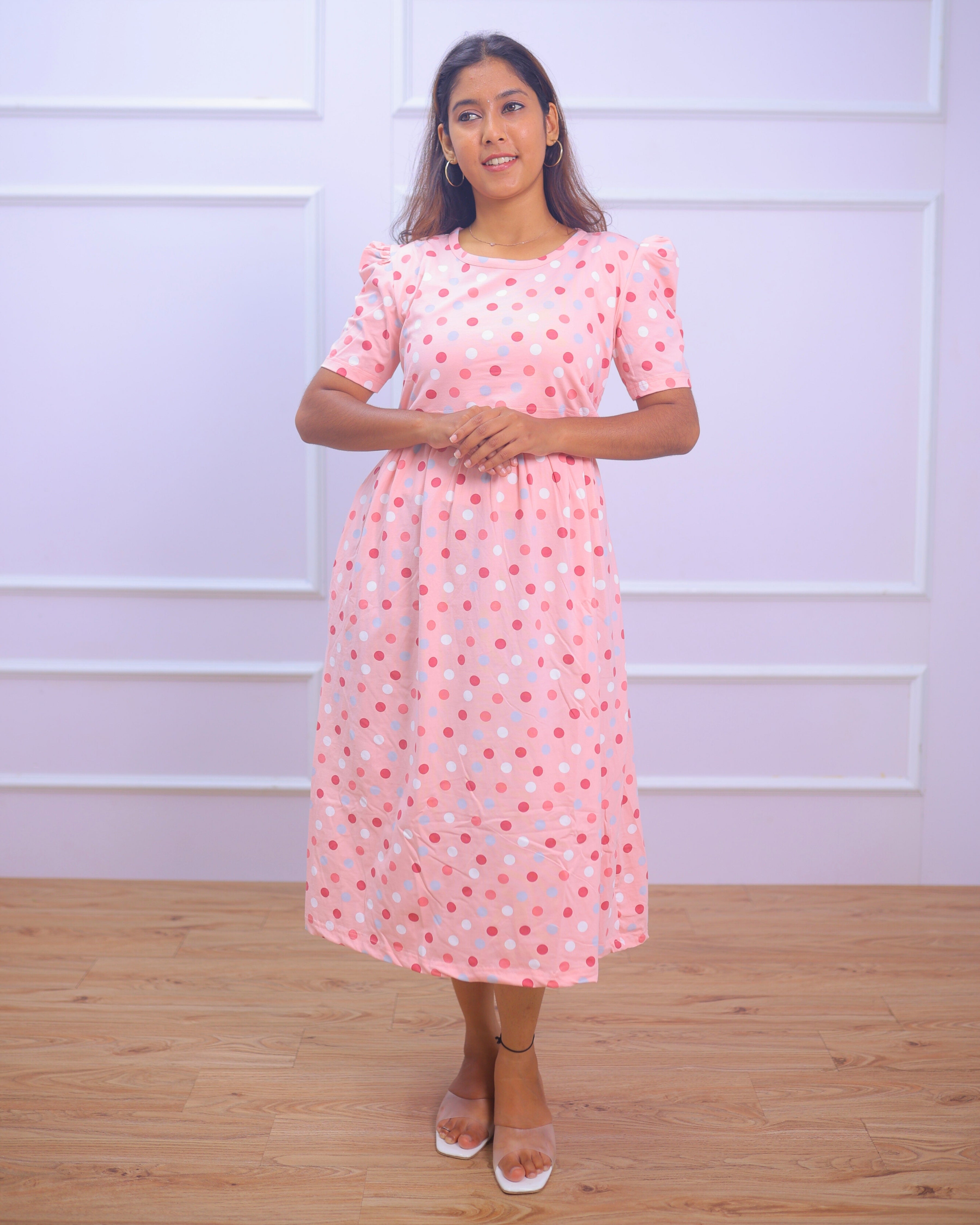 Alexis | Zipless Maternity Dress - Puff Sleeves | Calf Length