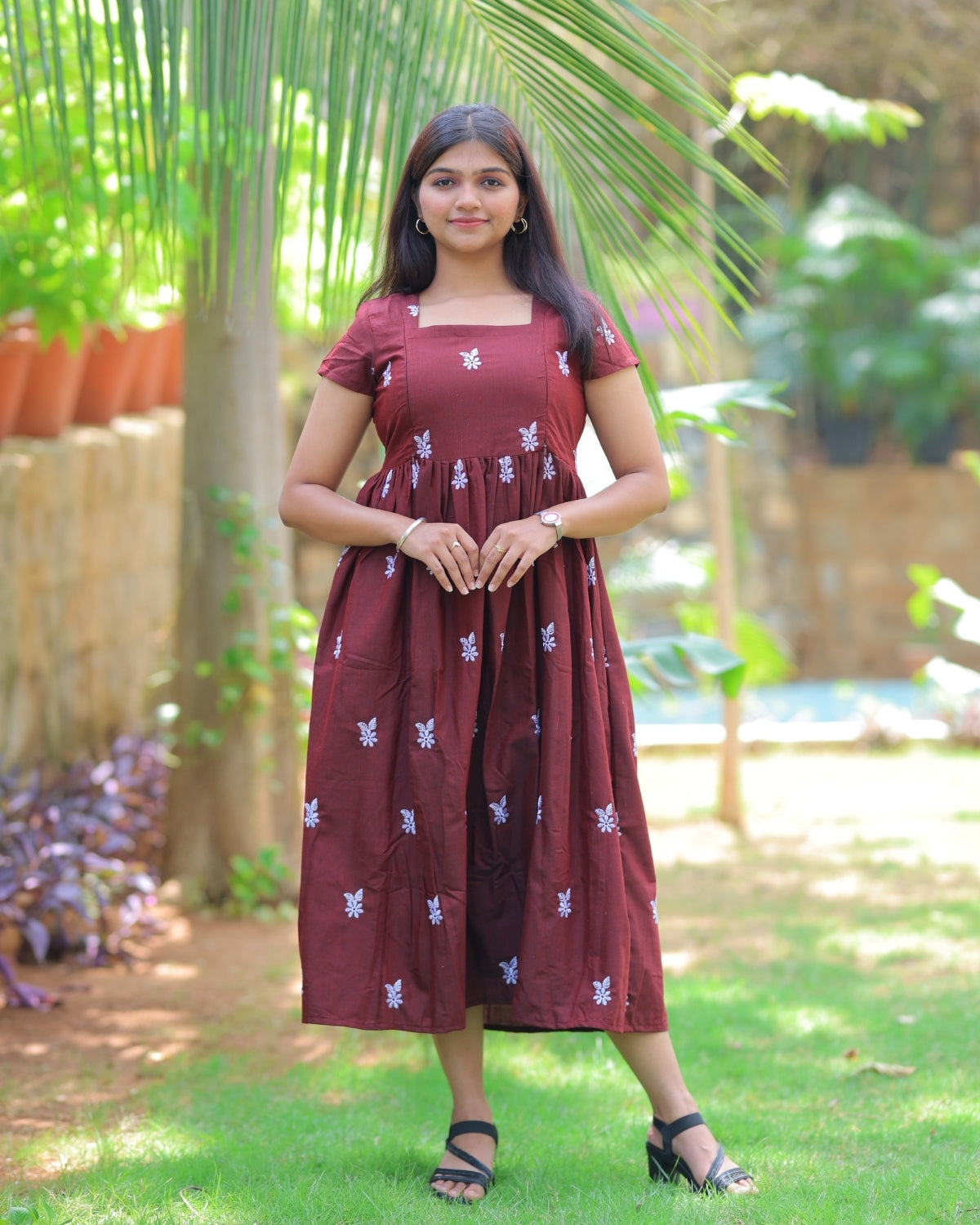 Marron Floret | Maternity Maxi with Lining