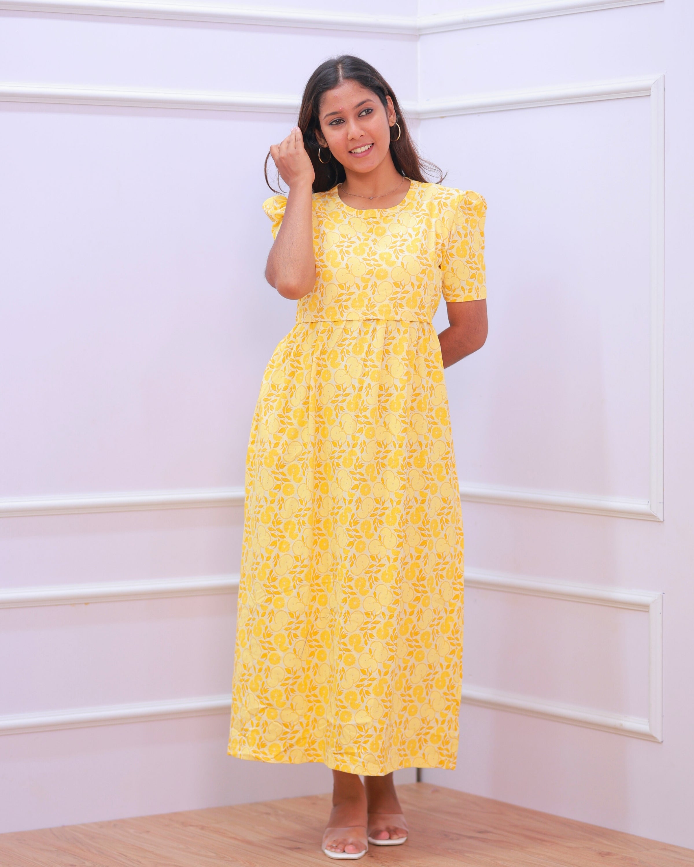 Lemon | Zipless Maternity Dress - Puff Sleeves | Full Length