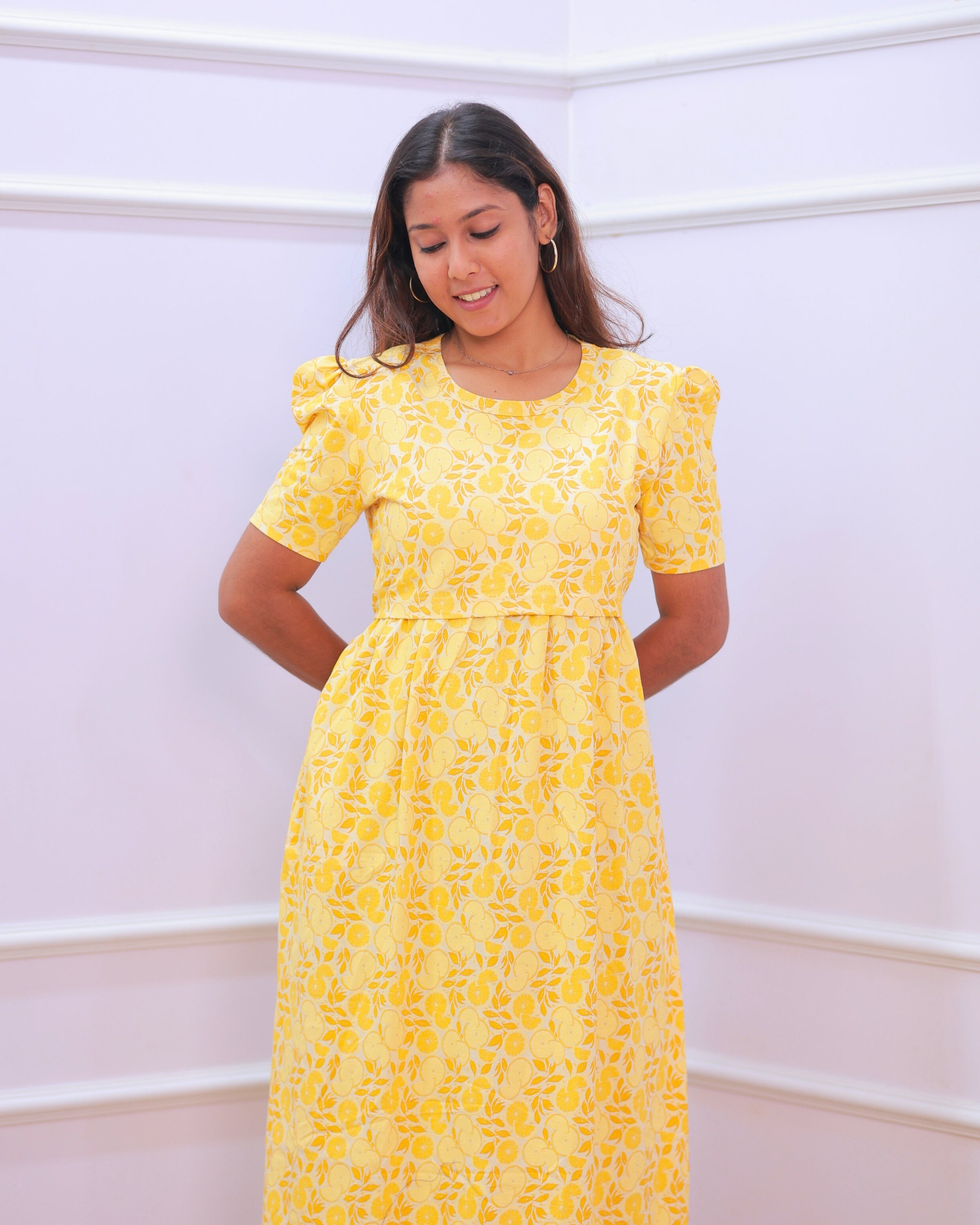 Lemon | Zipless Maternity Dress - Puff Sleeves | Full Length
