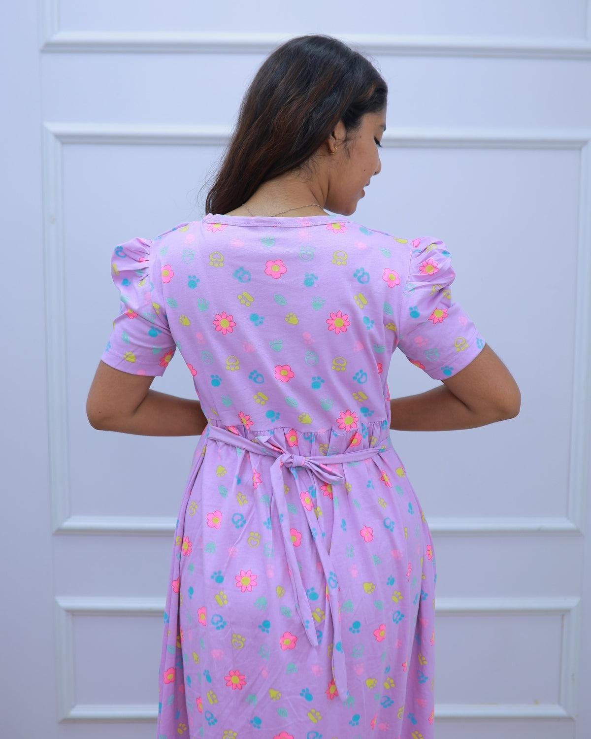 Anjali | Zipless Maternity Dress - Puff Sleeves | Full Length Maxi