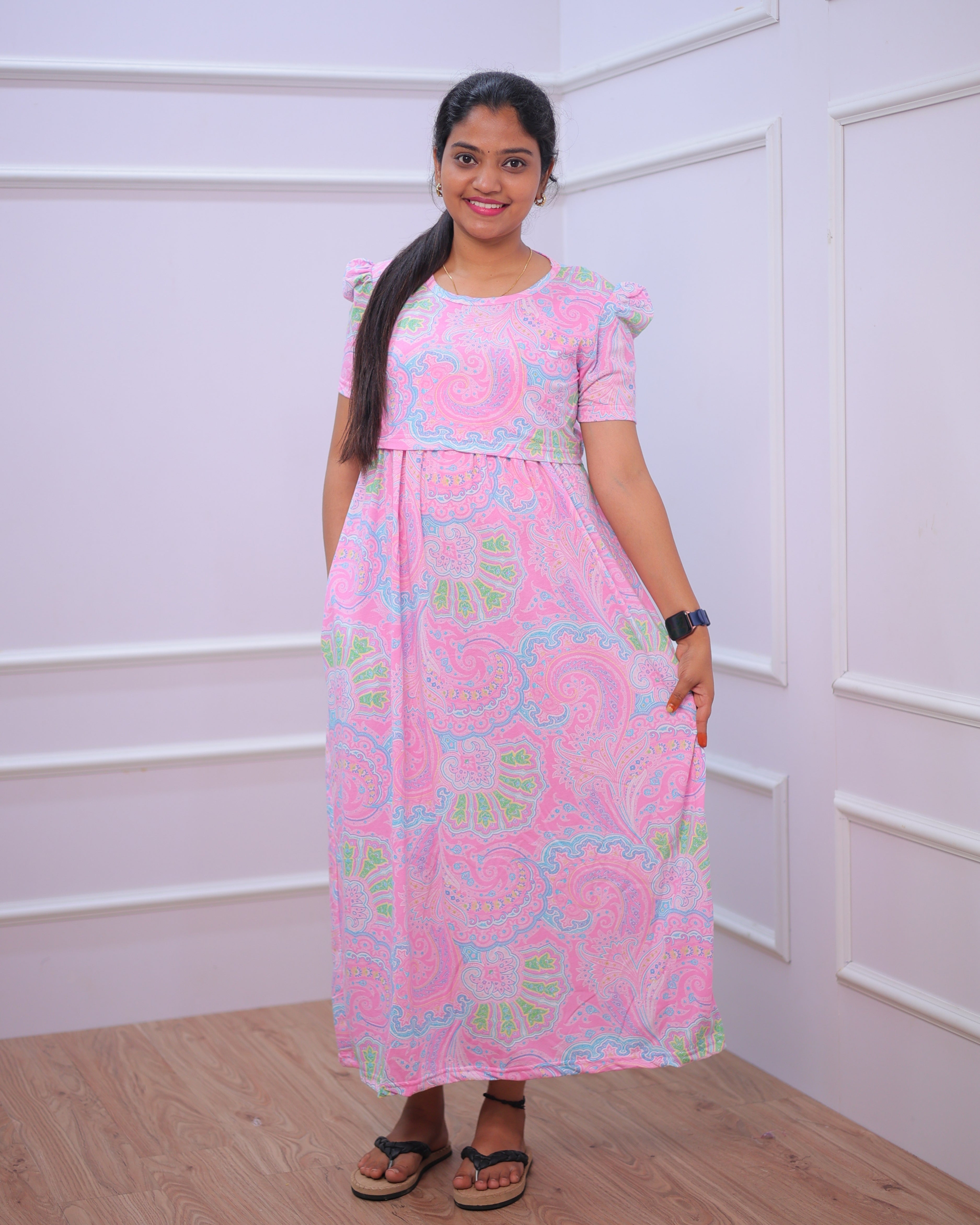 Jansi | Zipless Maternity Dress - Puff Sleeves | Full Length