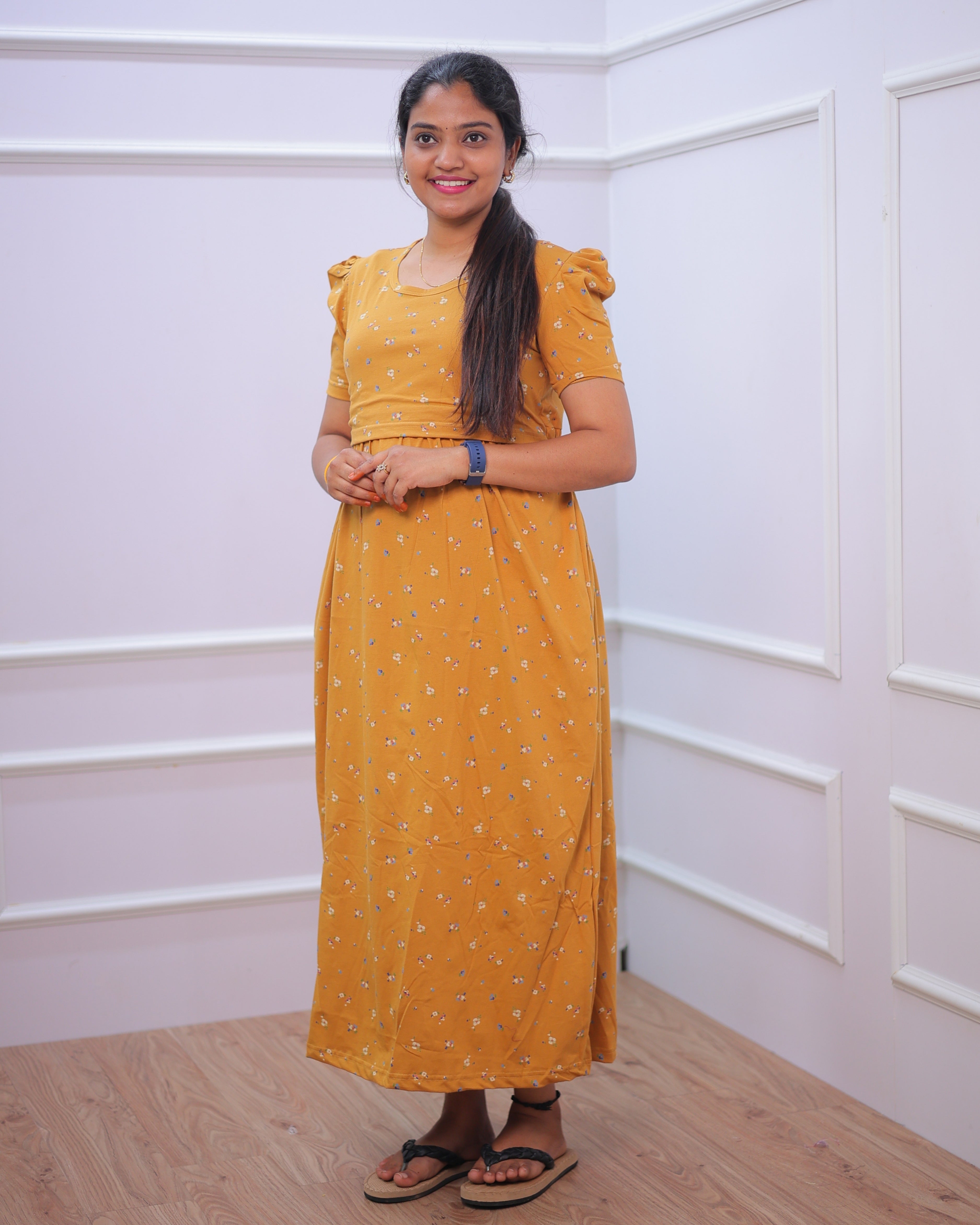 Golden Age | Zipless Maternity Dress - Puff Sleeves | Full Length