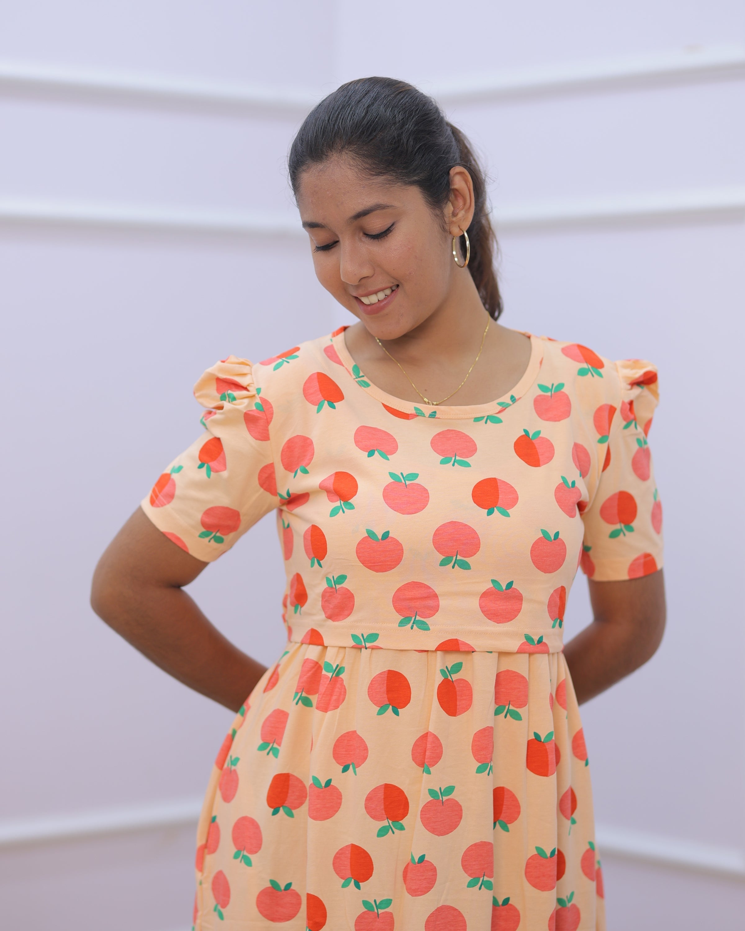 Star-B | Zipless Maternity Dress - Puff Sleeves | Full Length