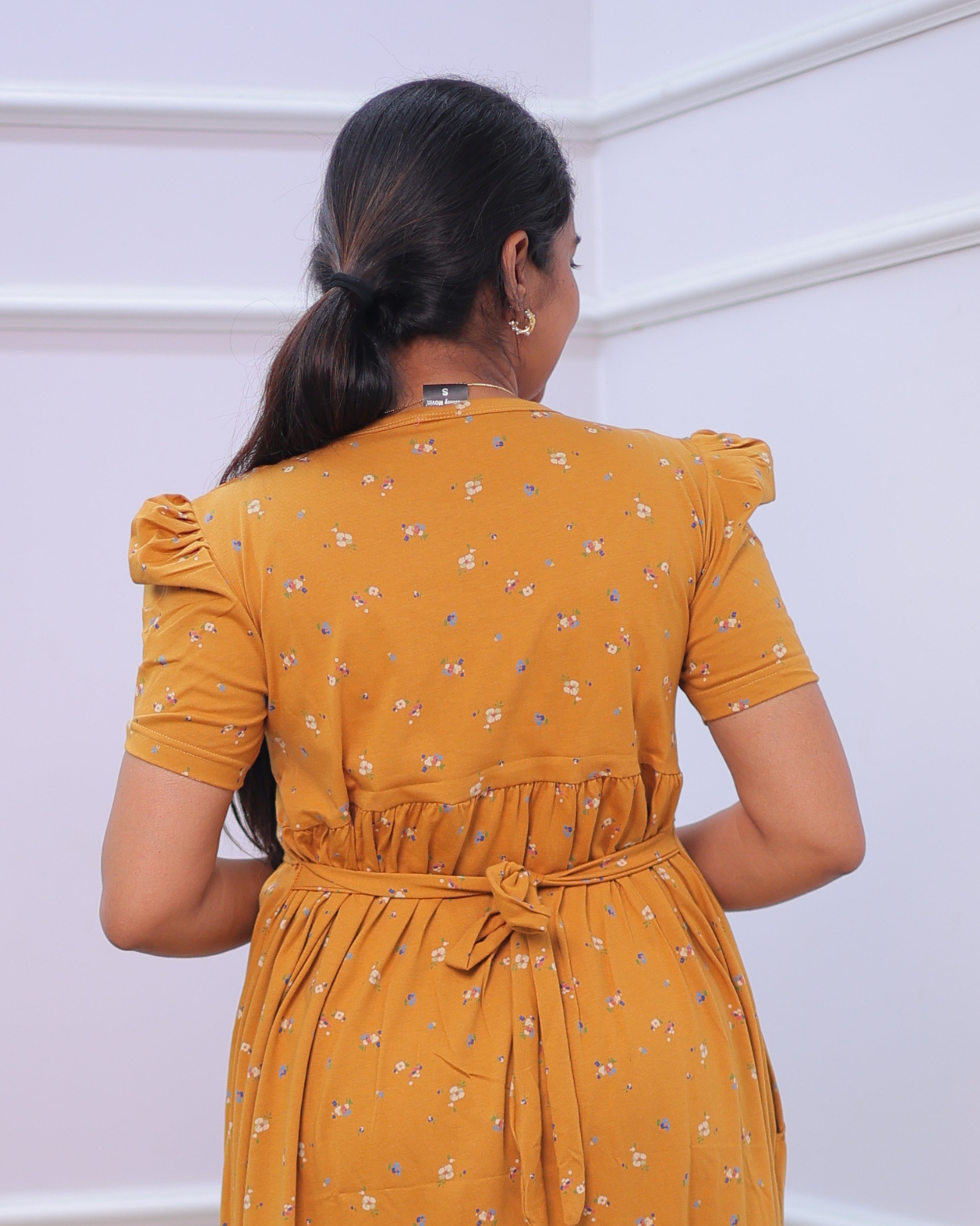 Golden Age | Zipless Maternity Dress - Puff Sleeves | Full Length