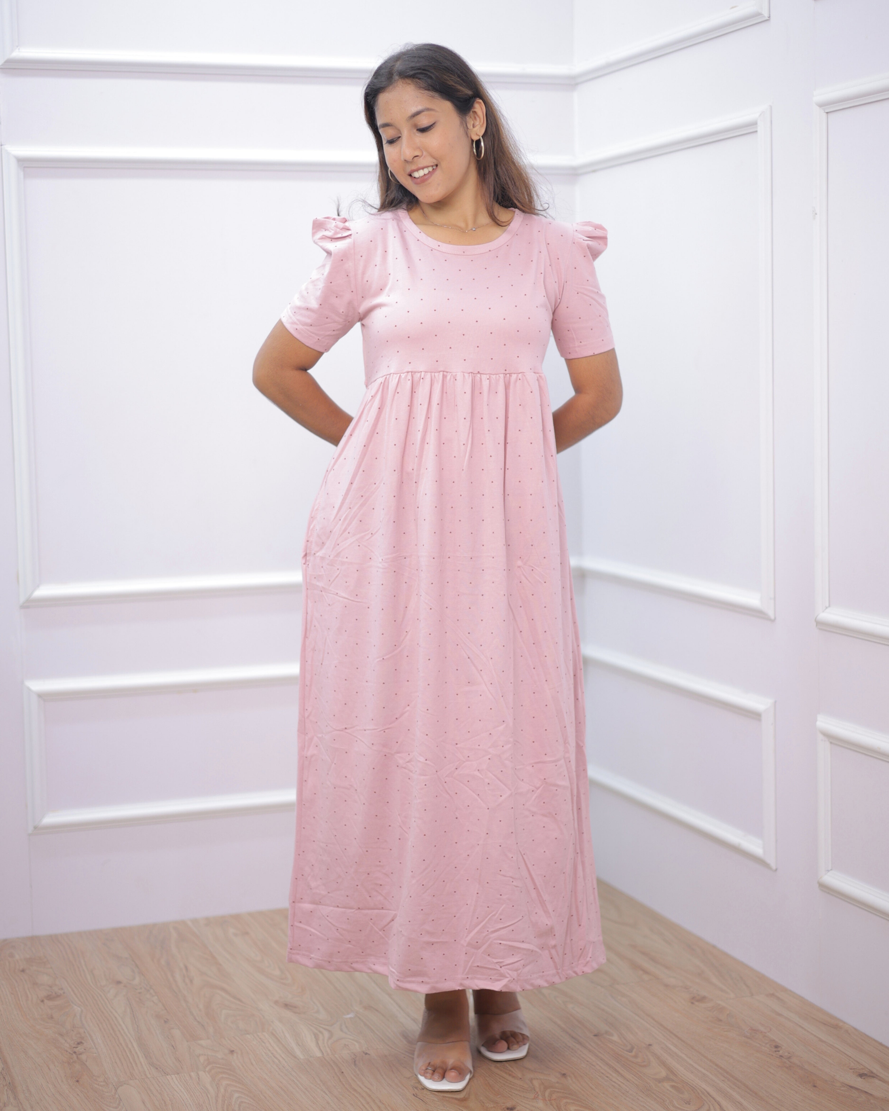 Tiny Hearts | Casual Non-Maternity Loungewear - Puff Sleeve | Full Length