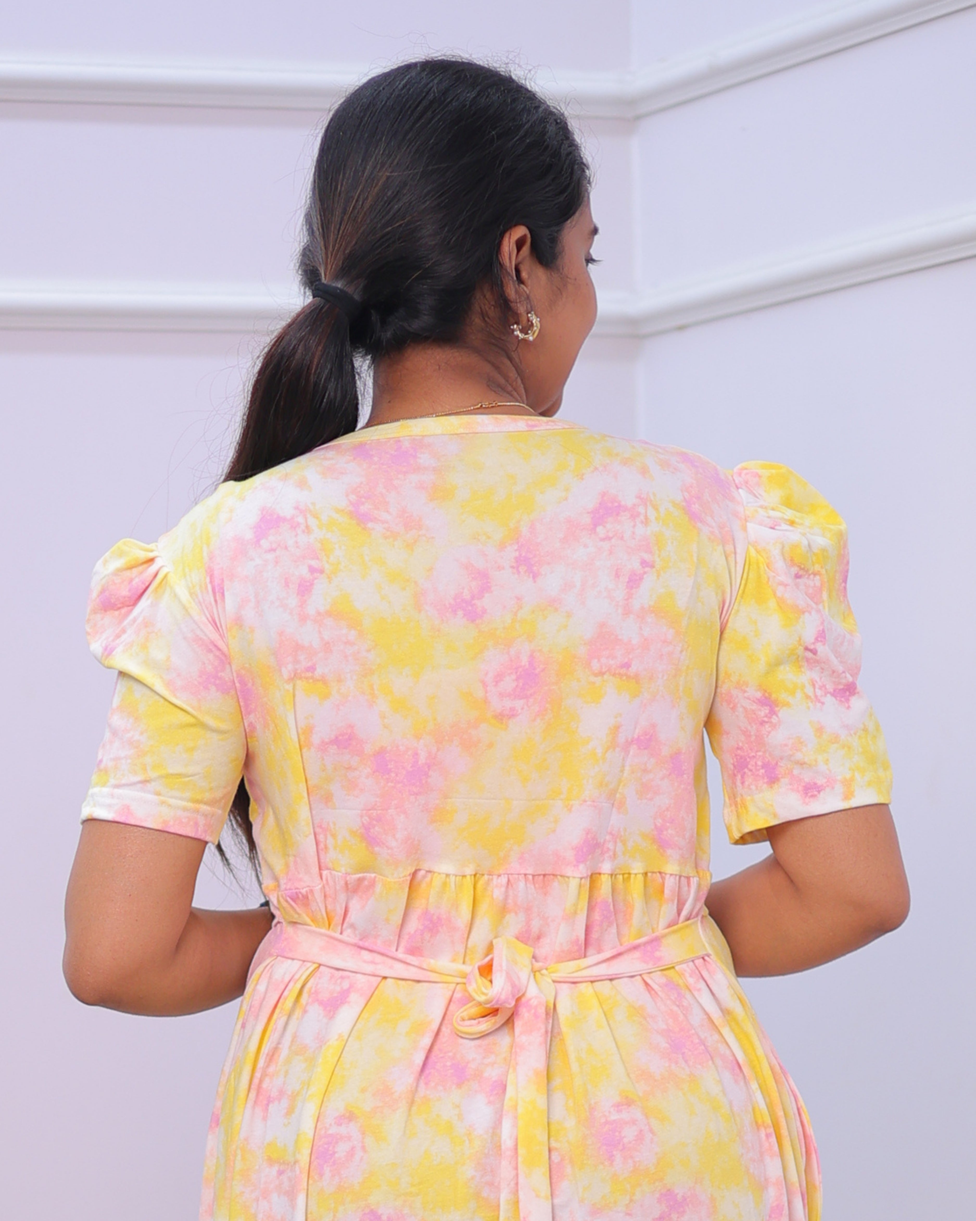 Pritha | Zipless Maternity Dress - Puff Sleeves | Full Length