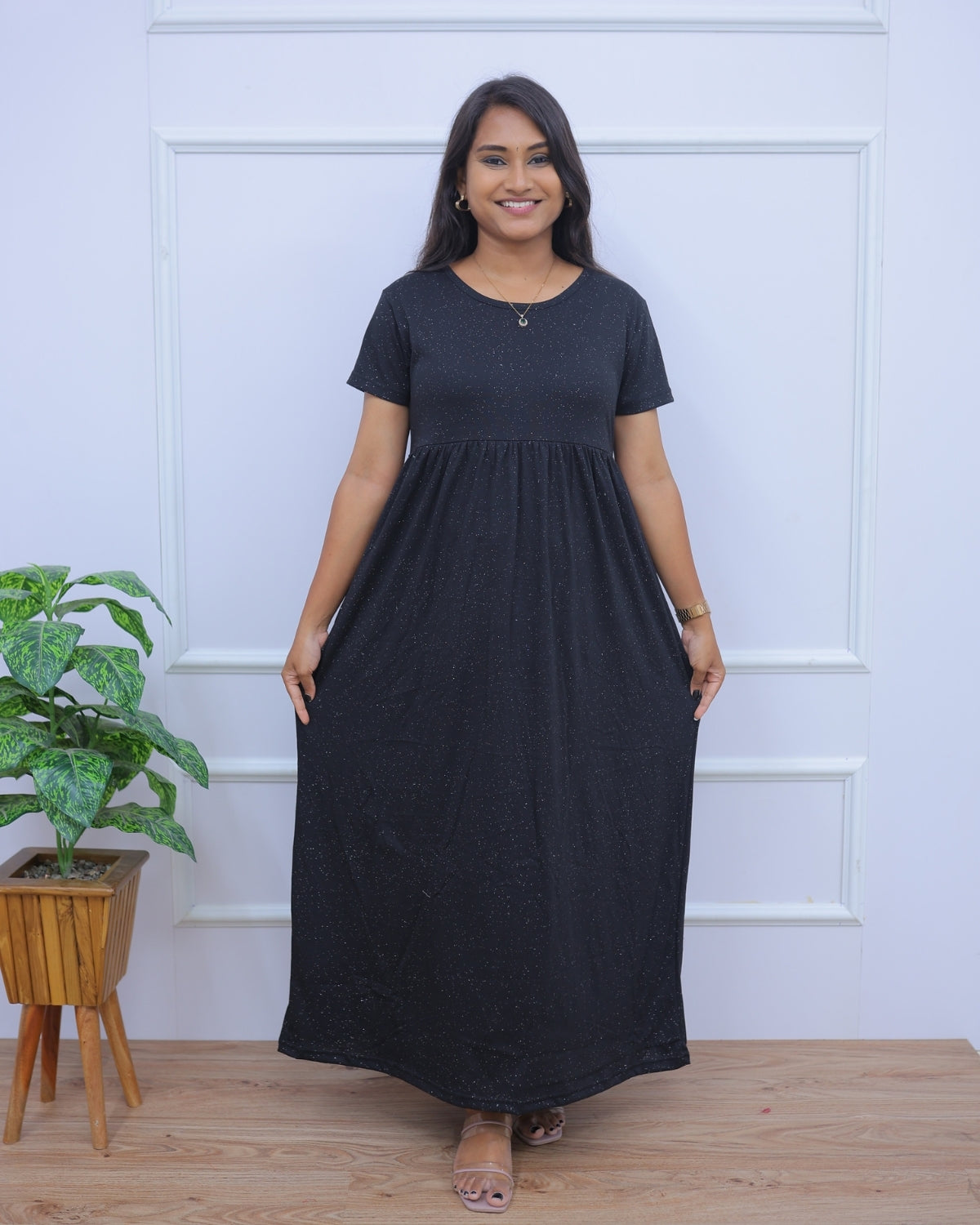 Glitter Black | Casual Non-Maternity Loungewear - Normal Sleeve | Full Length
