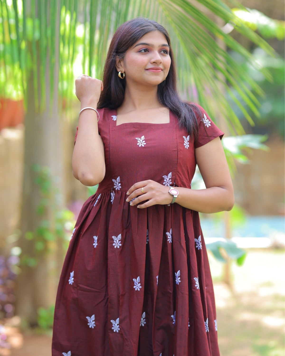 Marron Floret | Maternity Maxi with Lining