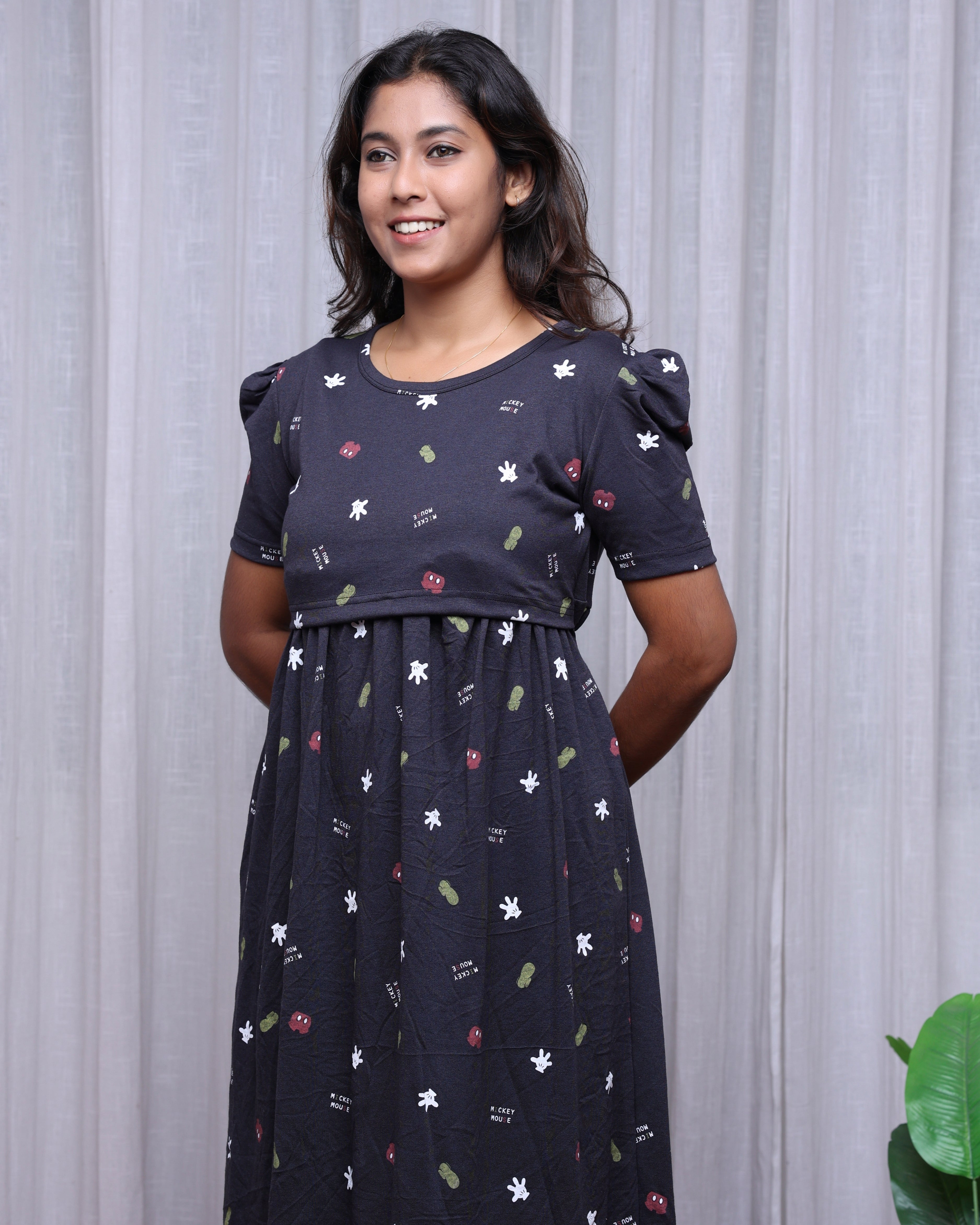 Kiara | Zipless Maternity Dress - Puff Sleeves | Full Length