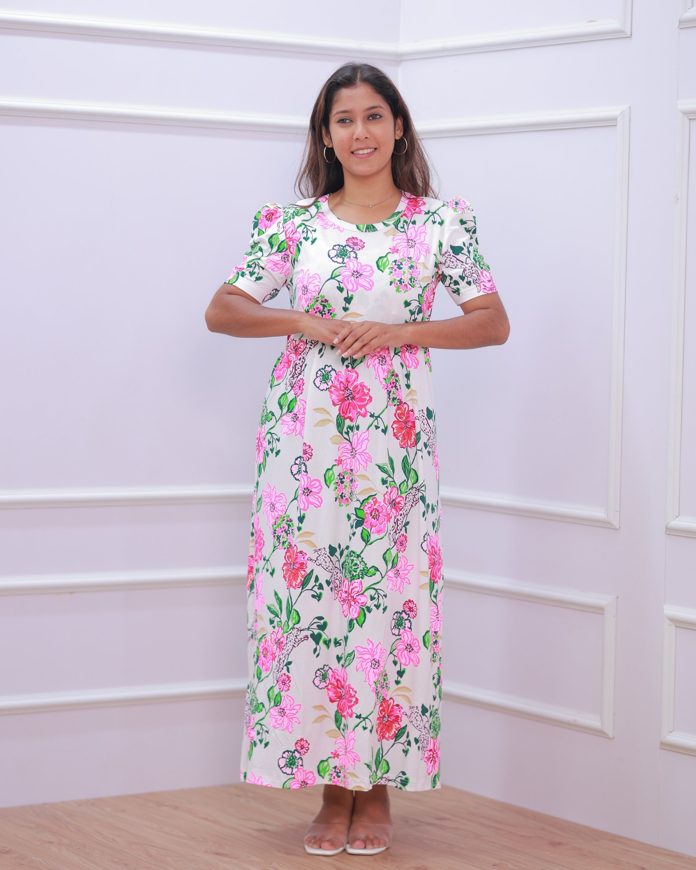 Nova | Zipless Maternity Dress - Puff Sleeves | Full Length
