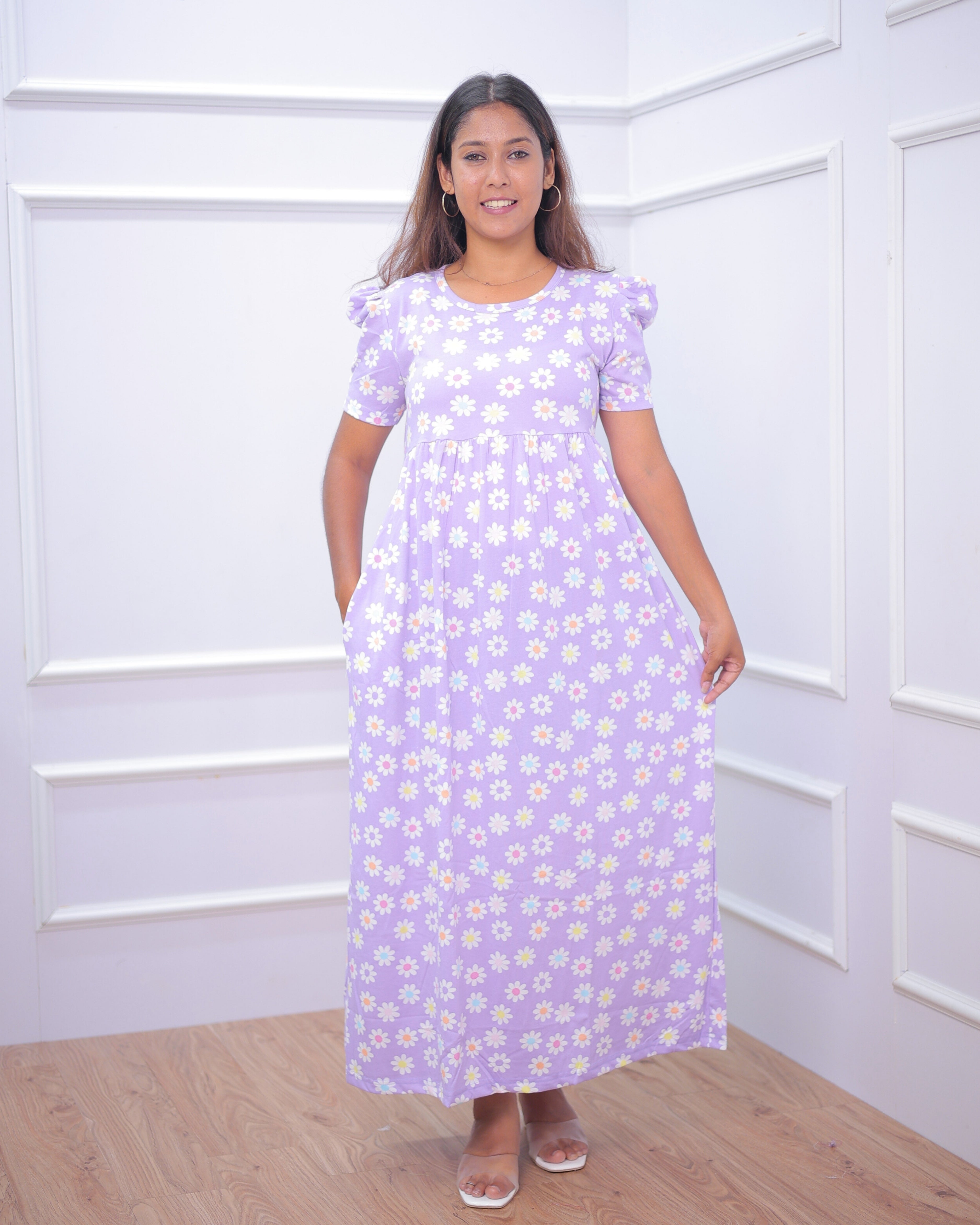 Lilac | Casual Non-Maternity Loungewear - Puff Sleeve | Full Length