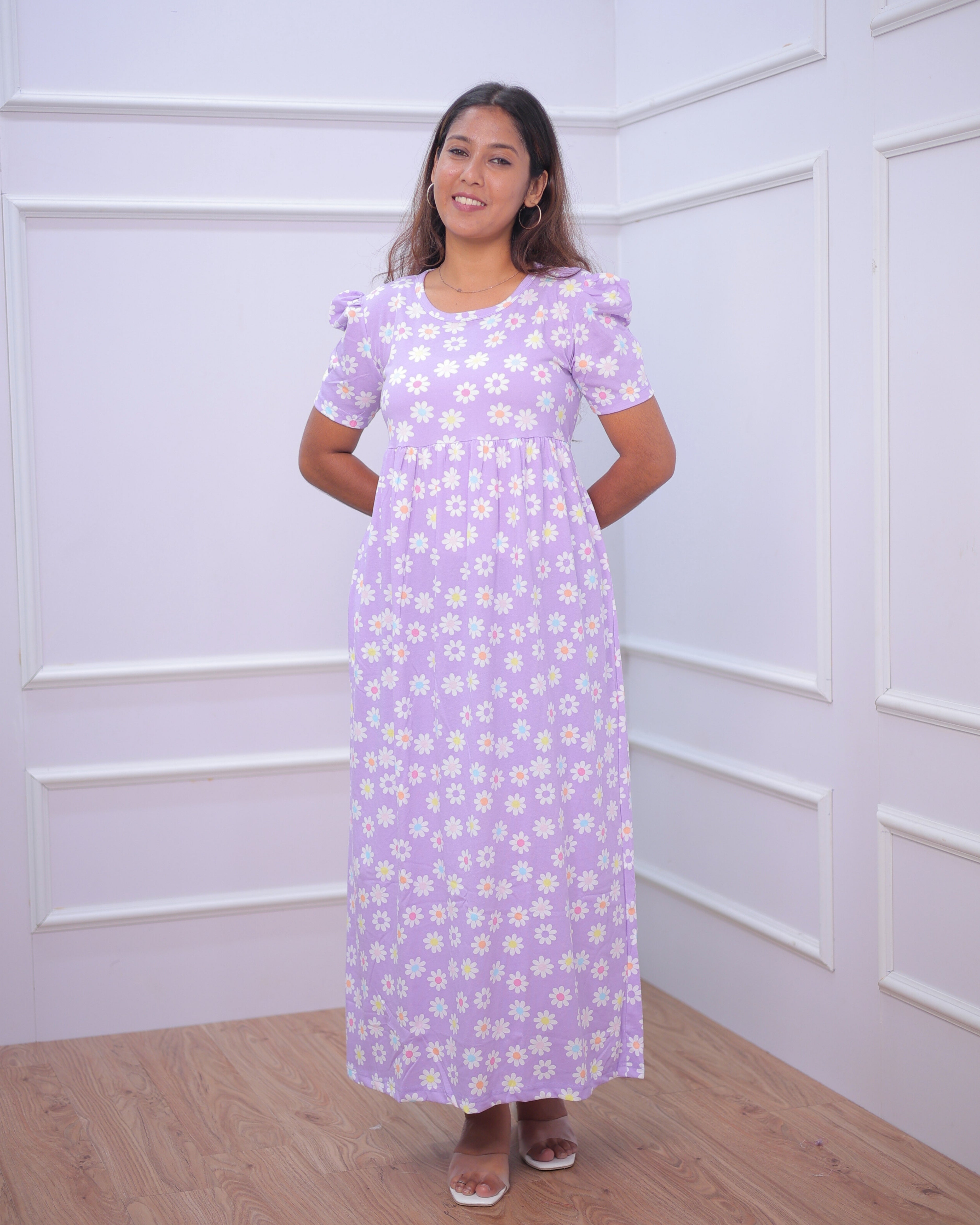 Lilac | Casual Non-Maternity Loungewear - Puff Sleeve | Full Length