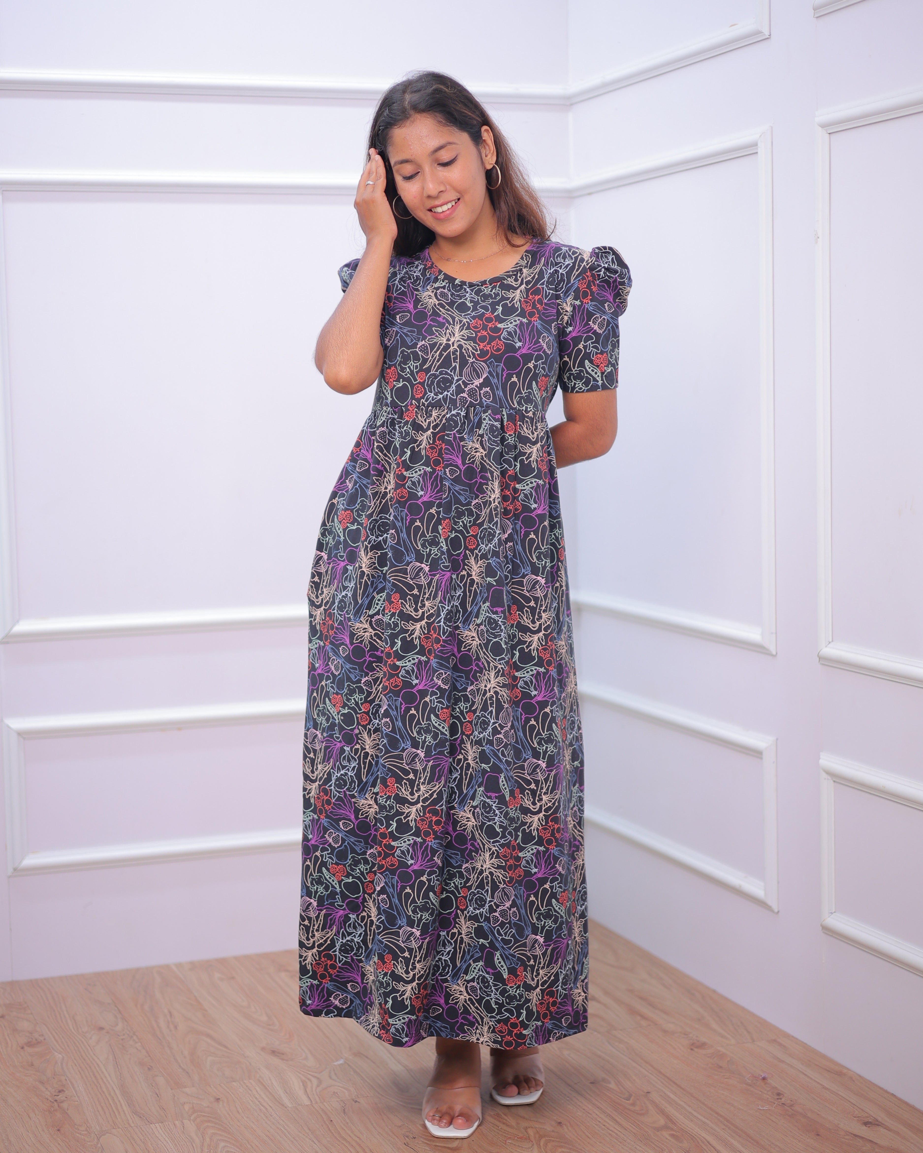 Chandra | Casual Non-Maternity Loungewear - Puff Sleeve | Full Length