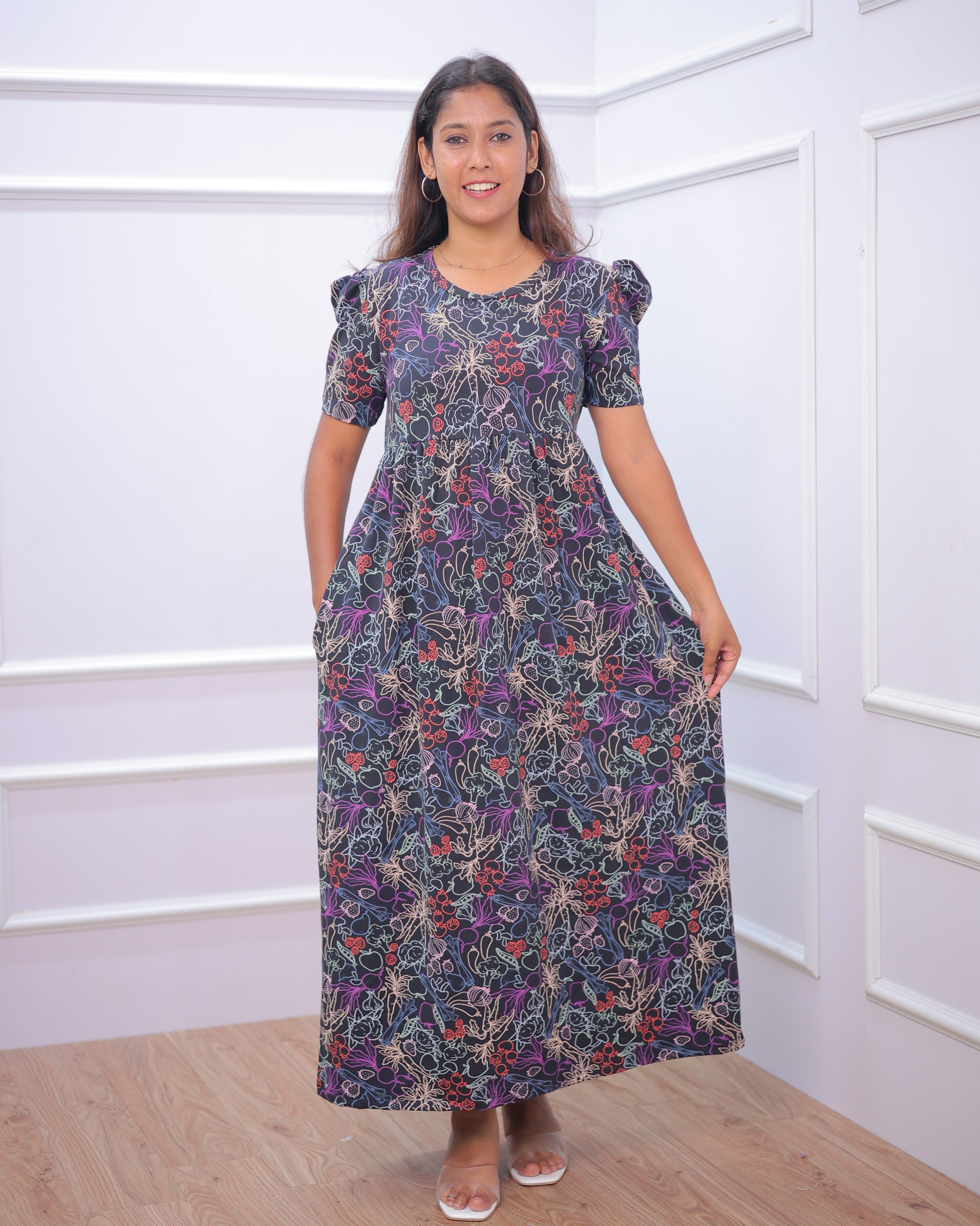 Chandra | Casual Non-Maternity Loungewear - Puff Sleeve | Full Length