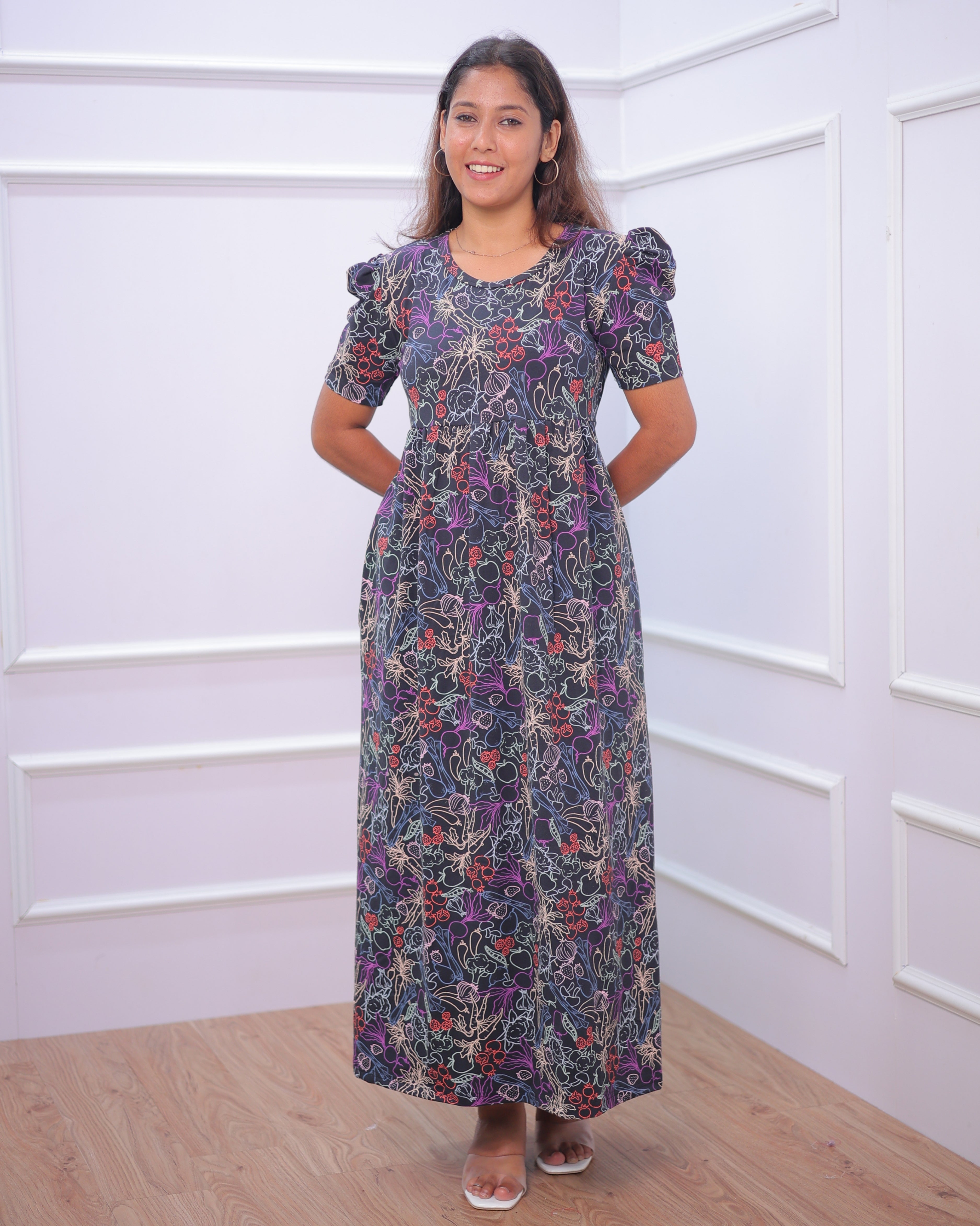 Chandra | Casual Non-Maternity Loungewear - Puff Sleeve | Full Length