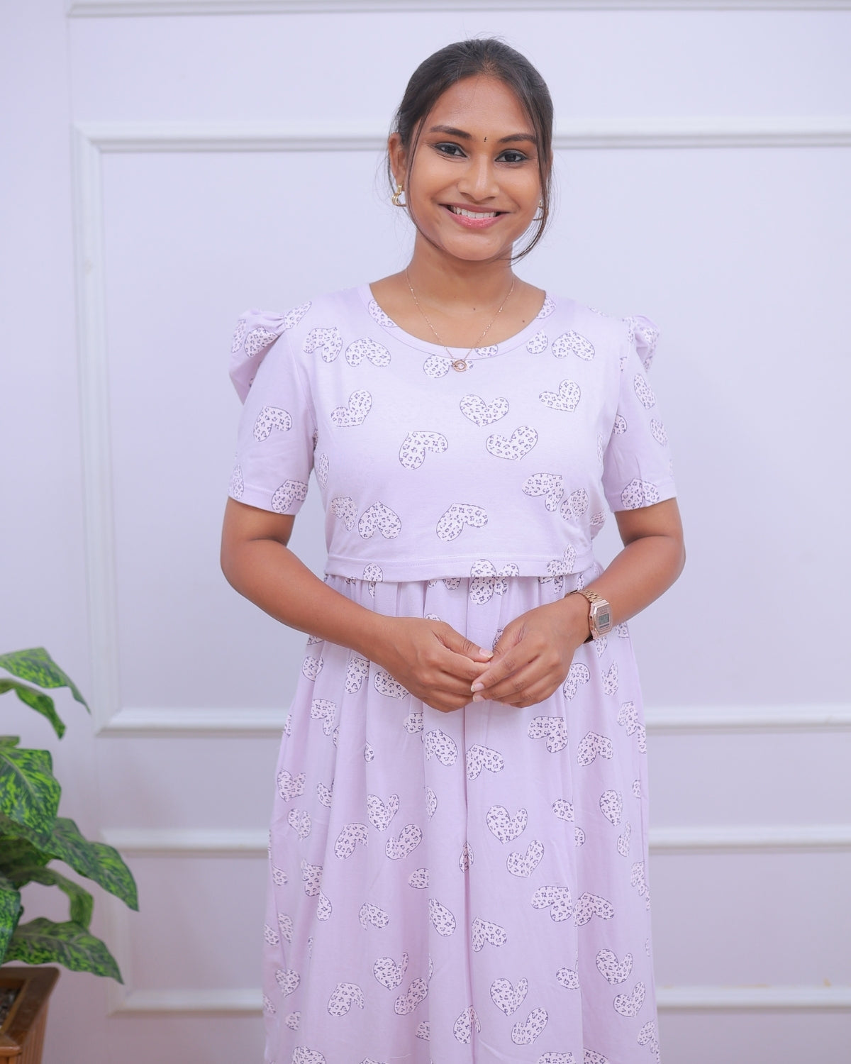 Premam | Zipless Maternity Dress - Puff Sleeves | Full Length Maxi