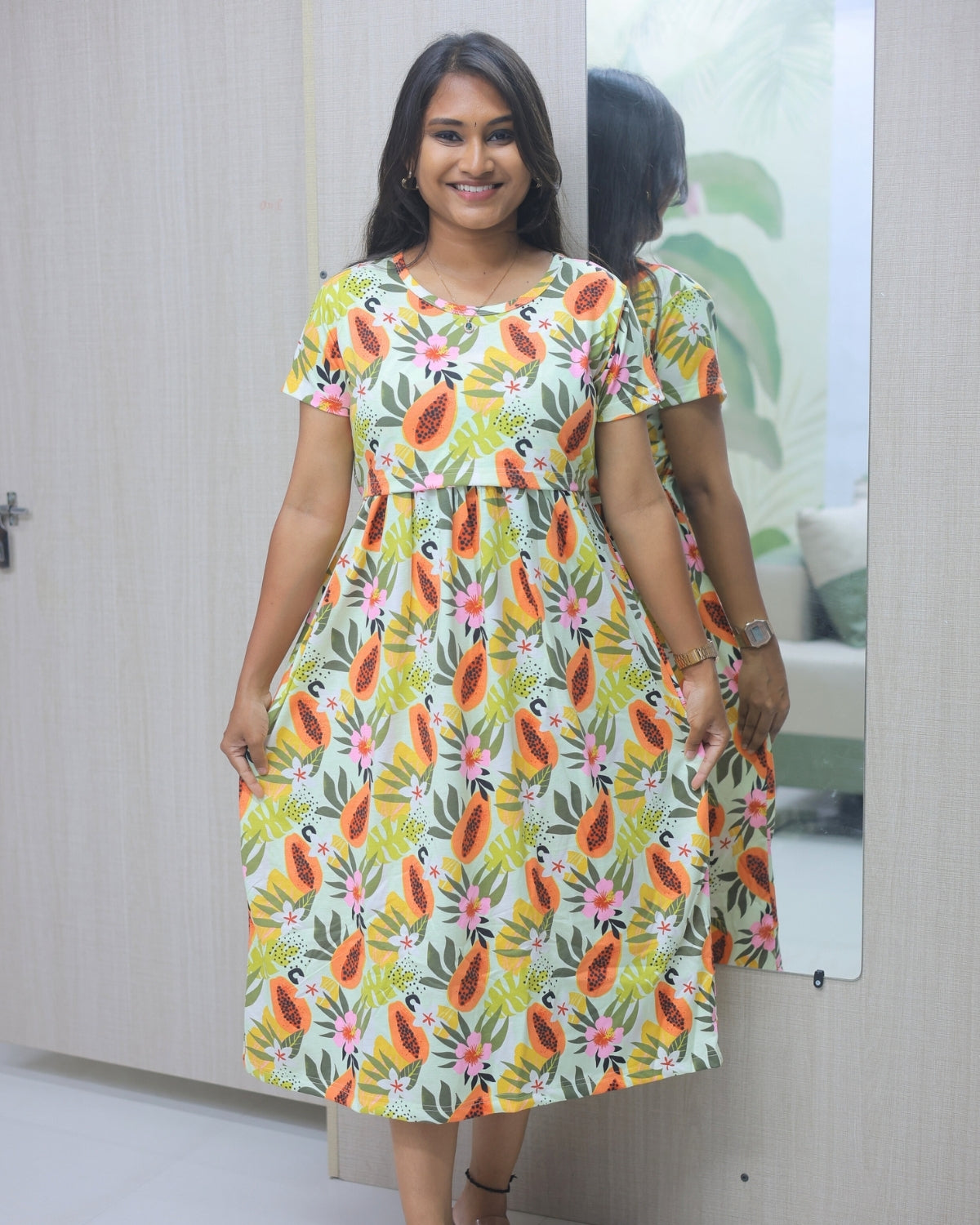 Kirti | Zipless Maternity Dress - Normal Sleeves | Calf Length