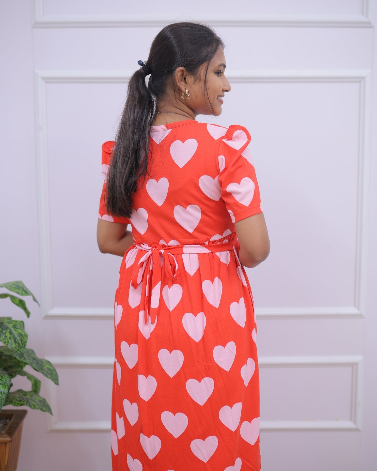 Priyam | Zipless Maternity Dress - Puff Sleeves | Full Length Maxi