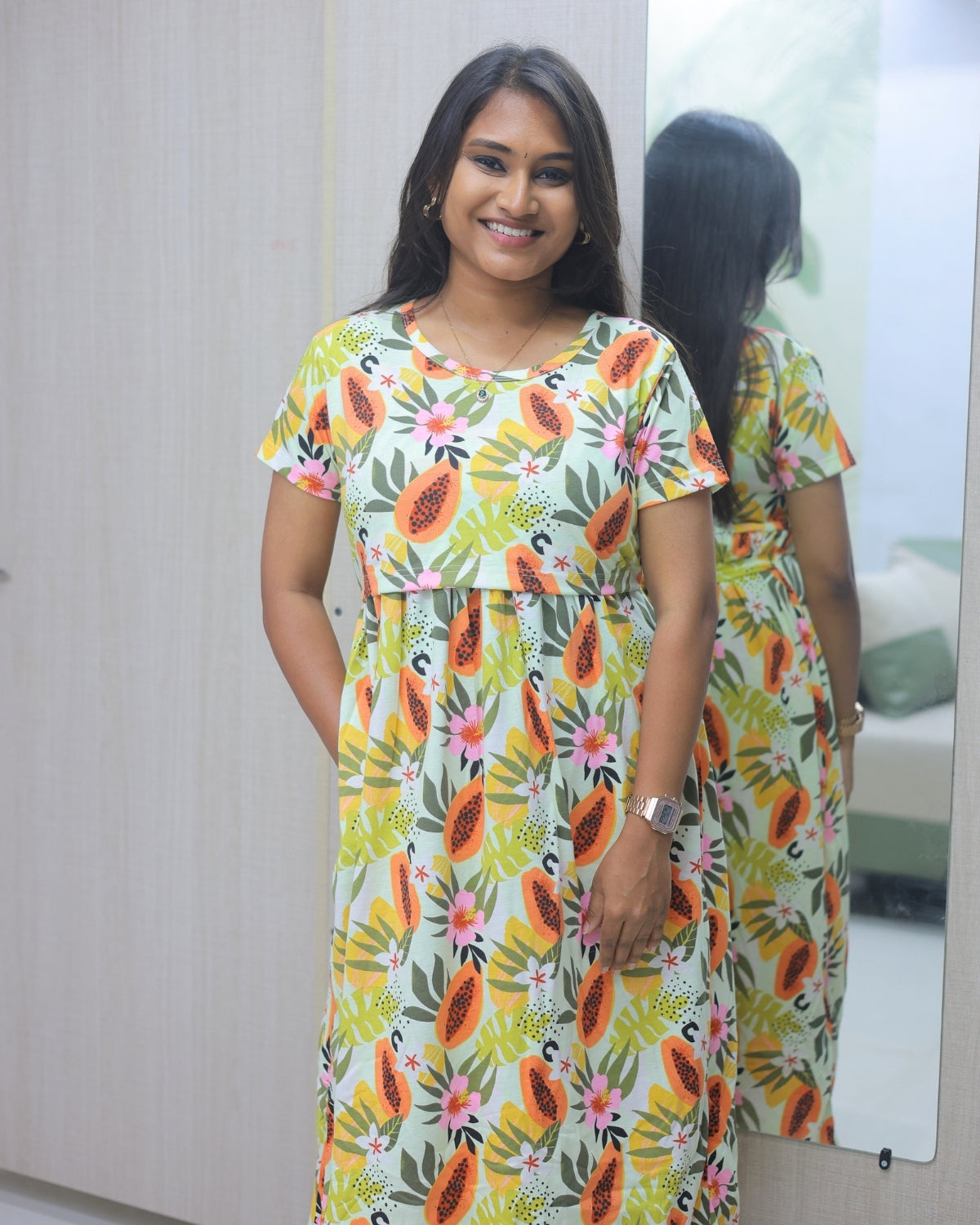 Kirti | Zipless Maternity Dress - Normal Sleeves | Calf Length