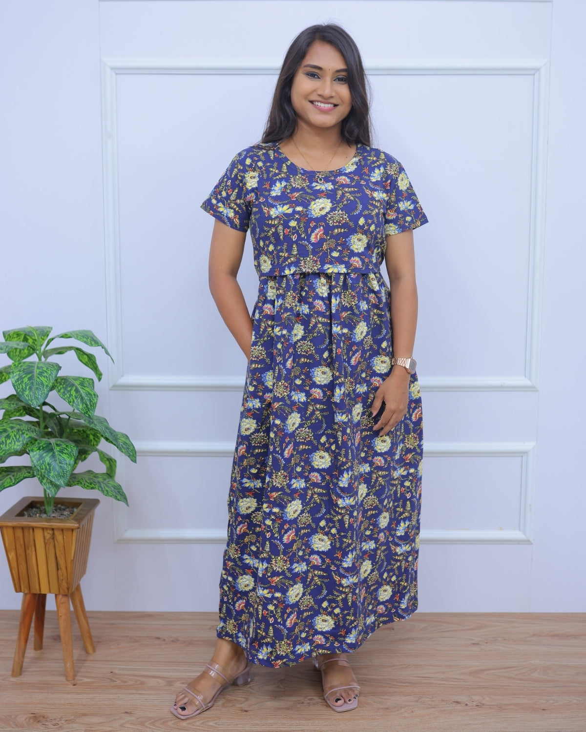 Anouka | Zipless Maternity Dress - Normal Sleeves | Full Length Maxi - ONLY S SIZE AVAILABLE