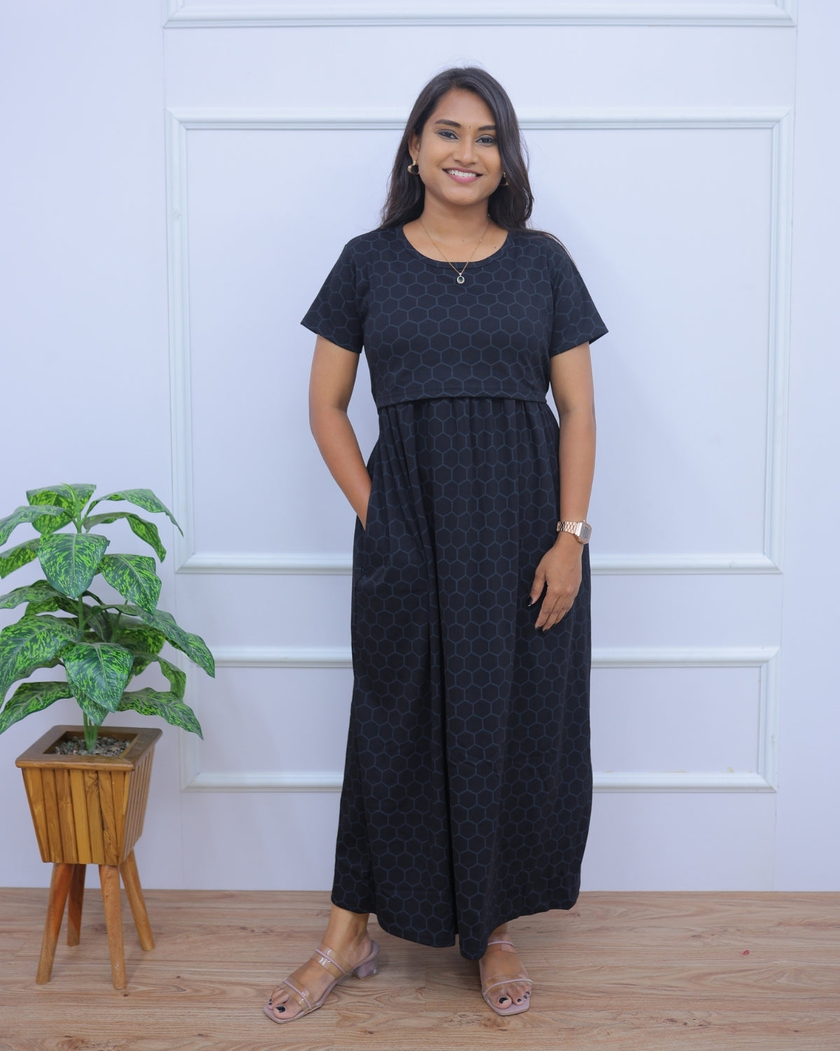 Arpana | Zipless Maternity Dress - Normal Sleeves | Full Length Maxi