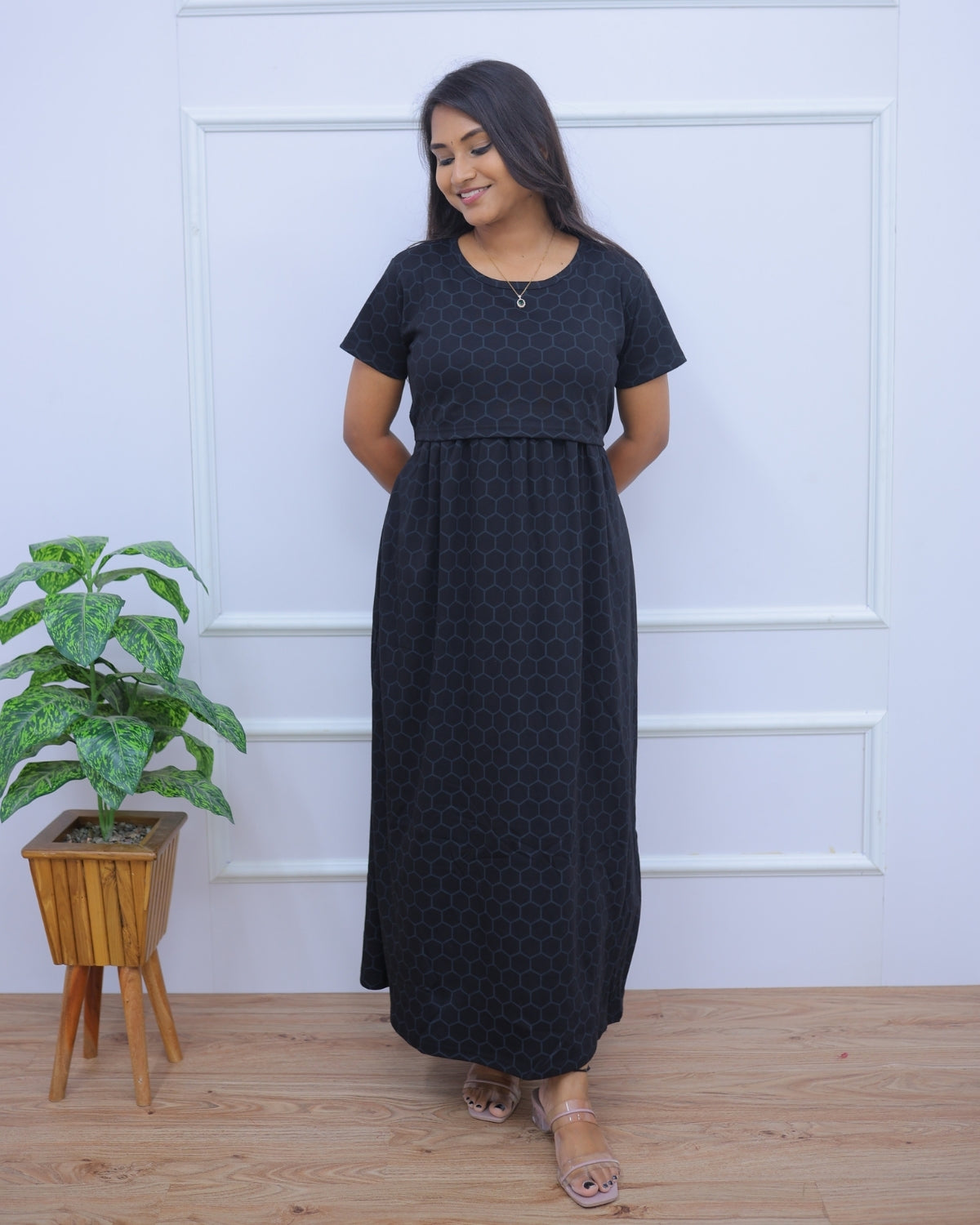 Arpana | Zipless Maternity Dress - Normal Sleeves | Full Length Maxi