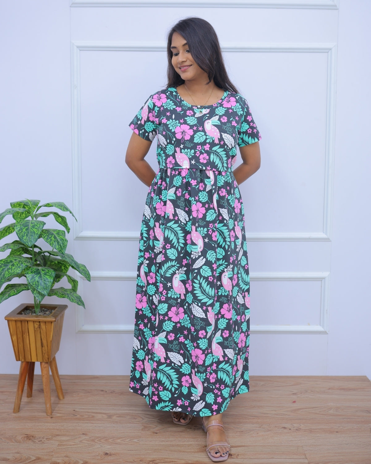 Bhoomi | Zipless Maternity Dress - Normal Sleeves | Full Length Maxi