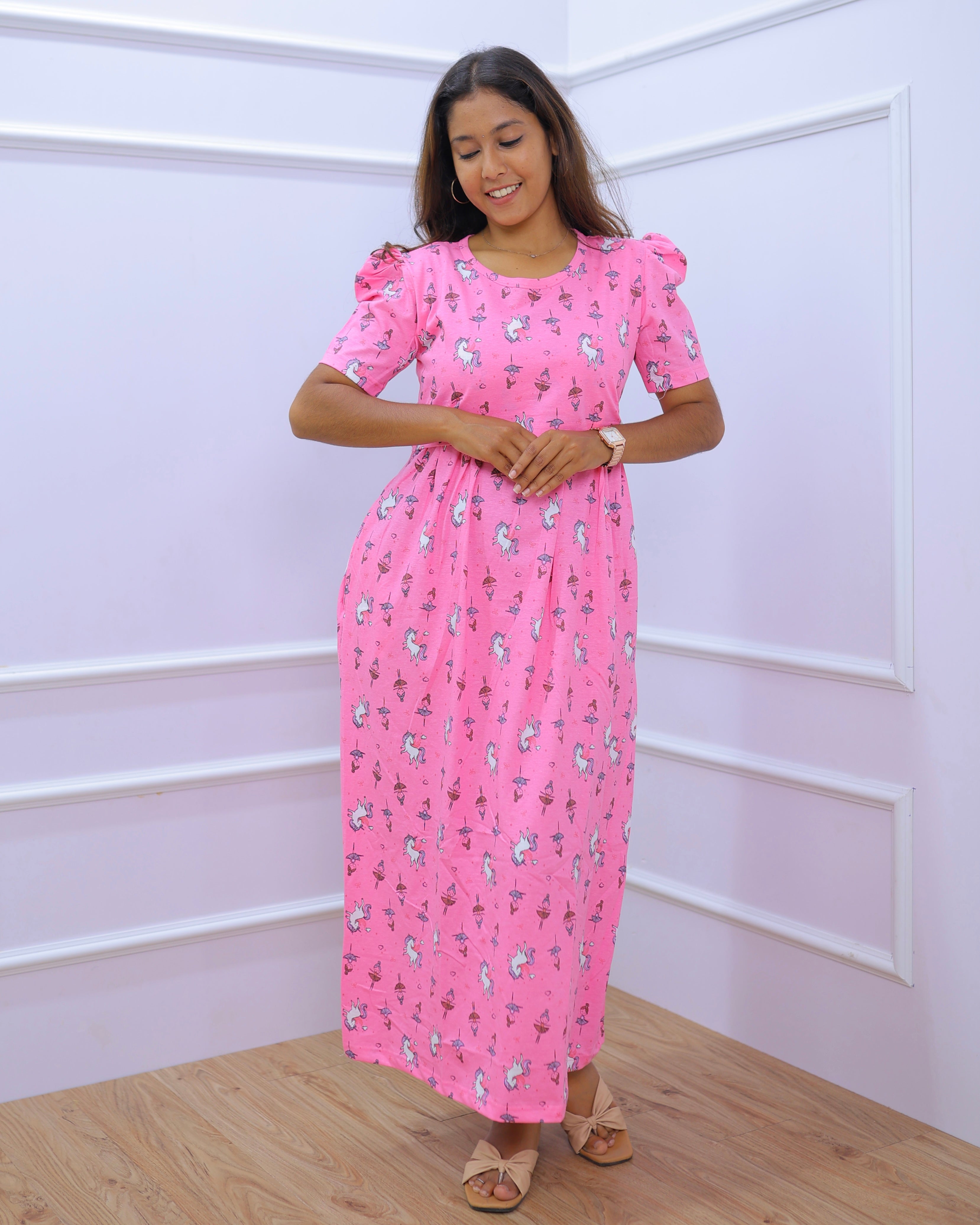 Unicorn | Zipless Maternity Dress - Puff Sleeves | Full Length