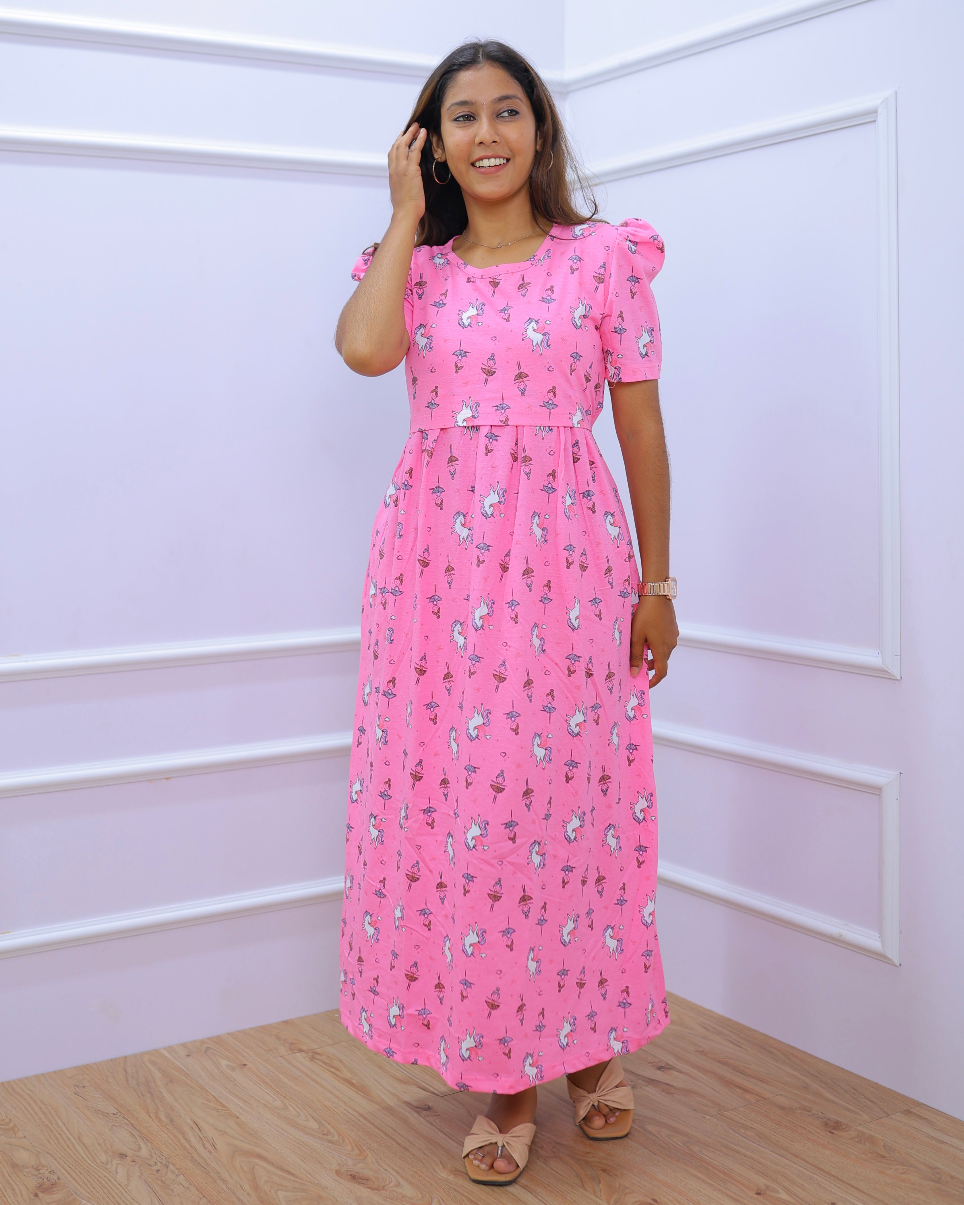 Unicorn | Zipless Maternity Dress - Puff Sleeves | Full Length