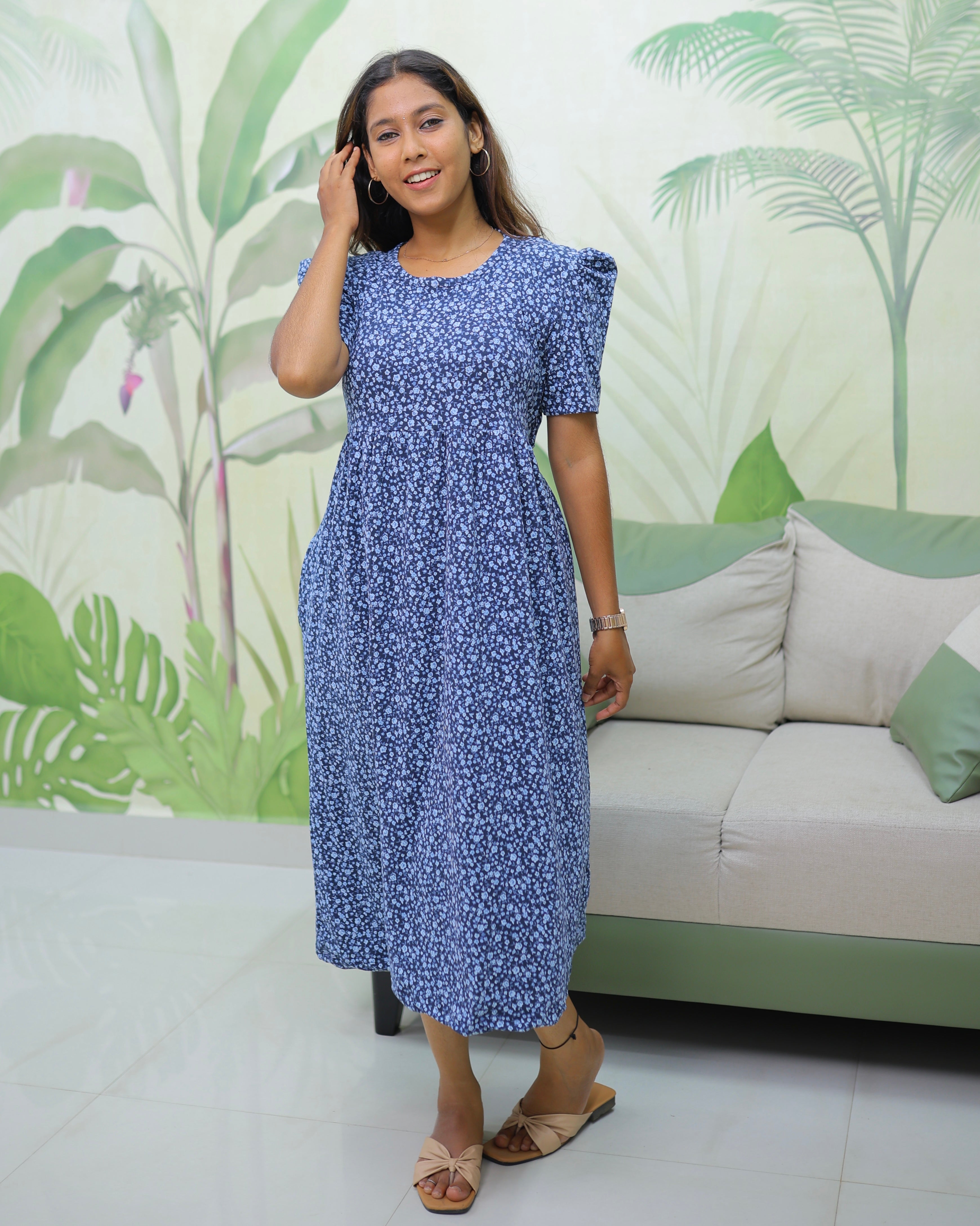 Anoma | Casual Non-Maternity Loungewear - Puff Sleeve | Calf Length